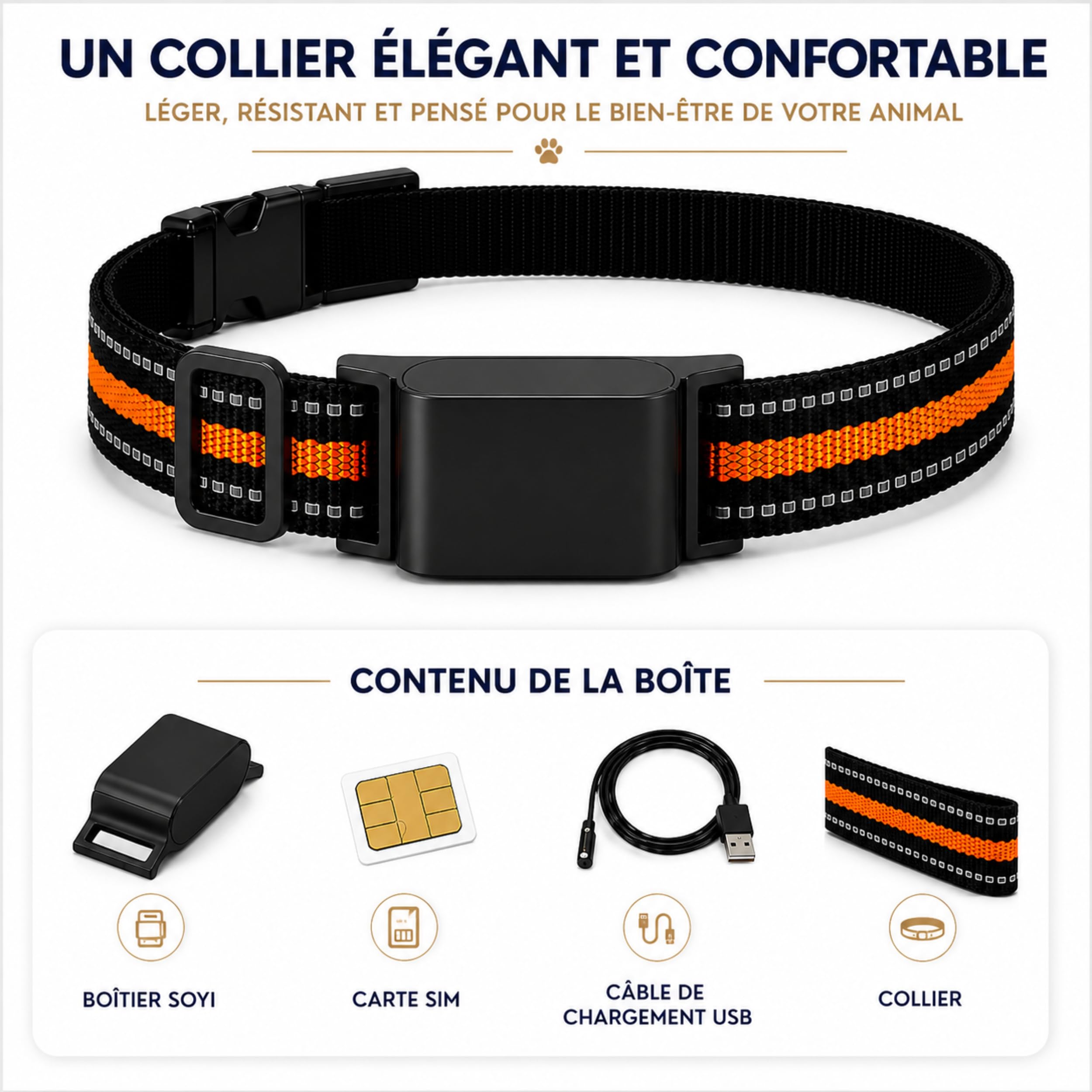 Soyi – Collier GPS Chat et Chien avec Carte SIM Incluse et 1 an de Service, Compatible iOS et Android, Localisation en Temps Réel, Suivi d'Activité et du Sommeil, Batterie Longue Durée, Étanche