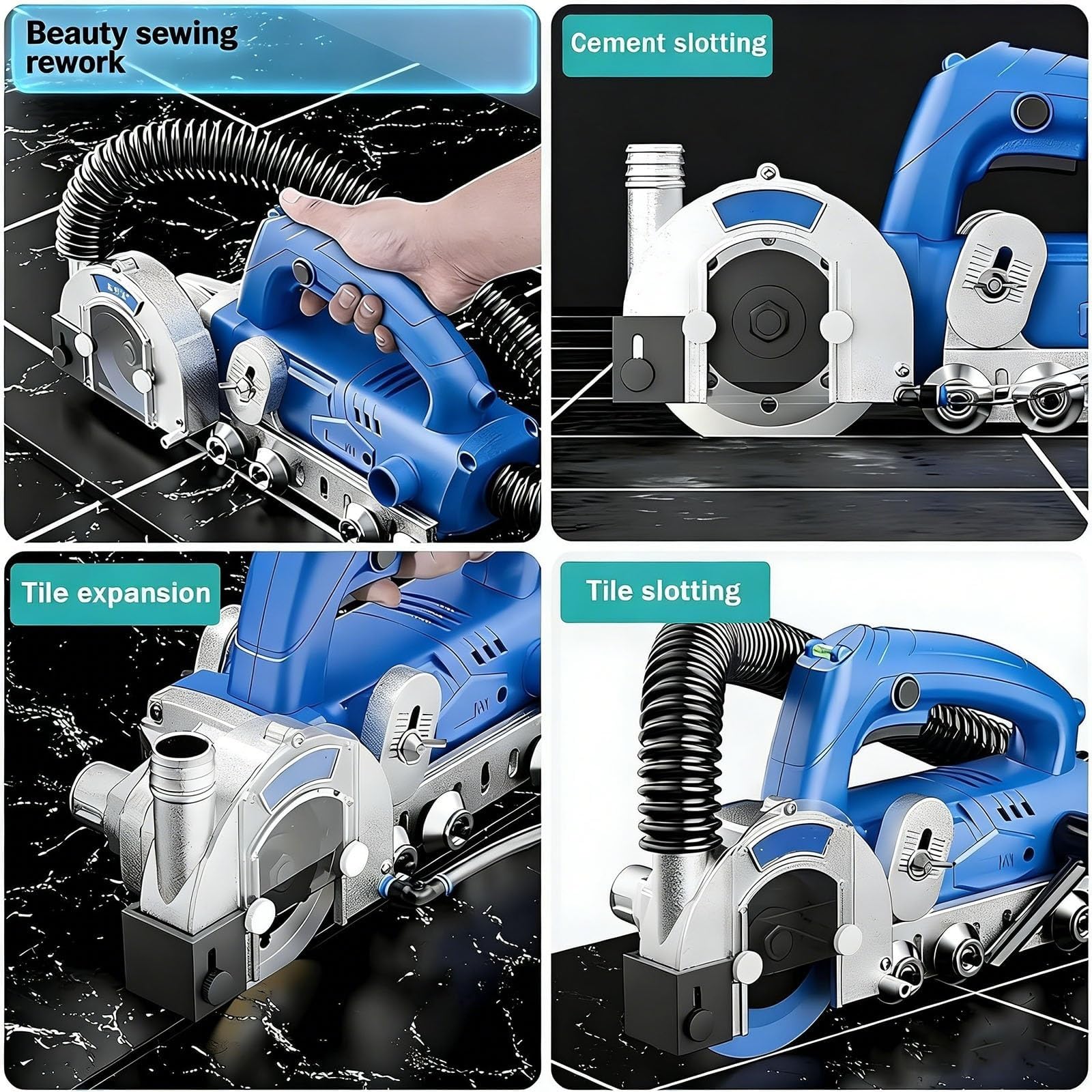 Limpiador Juntas Azulejos 9000 RPM, Herramienta Eléctrica para Quitar Juntas Azulejos con Soplador Agua Automático, Herramienta para Rejuntar Suelos 1200 W con Hoja Diamante