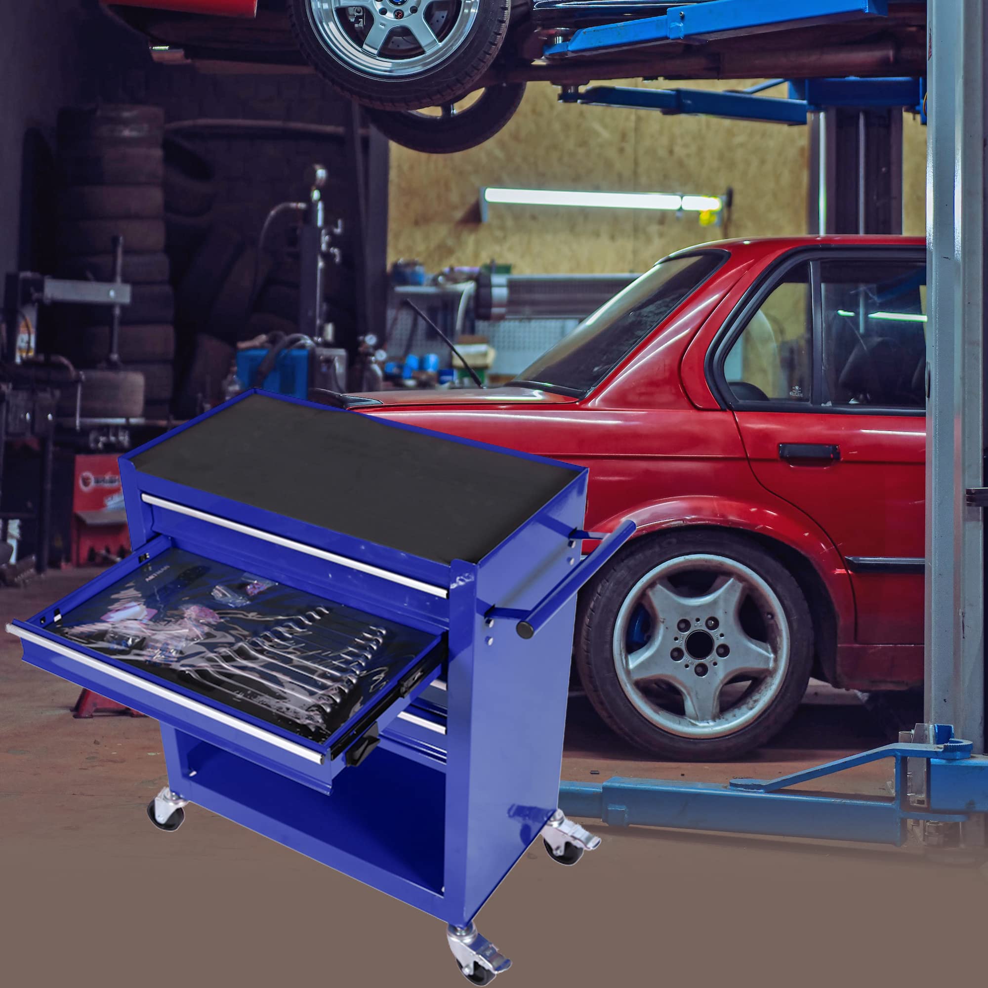 GOWE 4 Drawers Tool Cabinet with Tool Sets-Blue