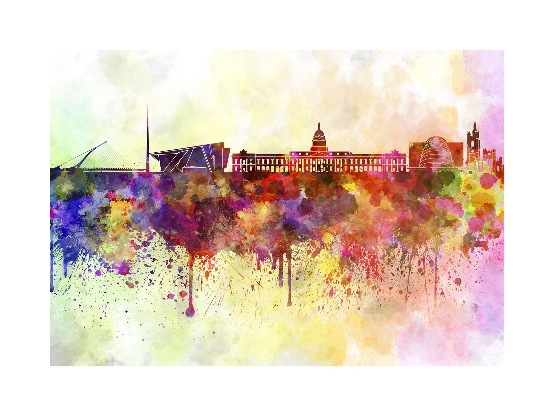 Wee Blue Coo Painting Cityscape Paint Splash Skyline Dublin Wall Art Print