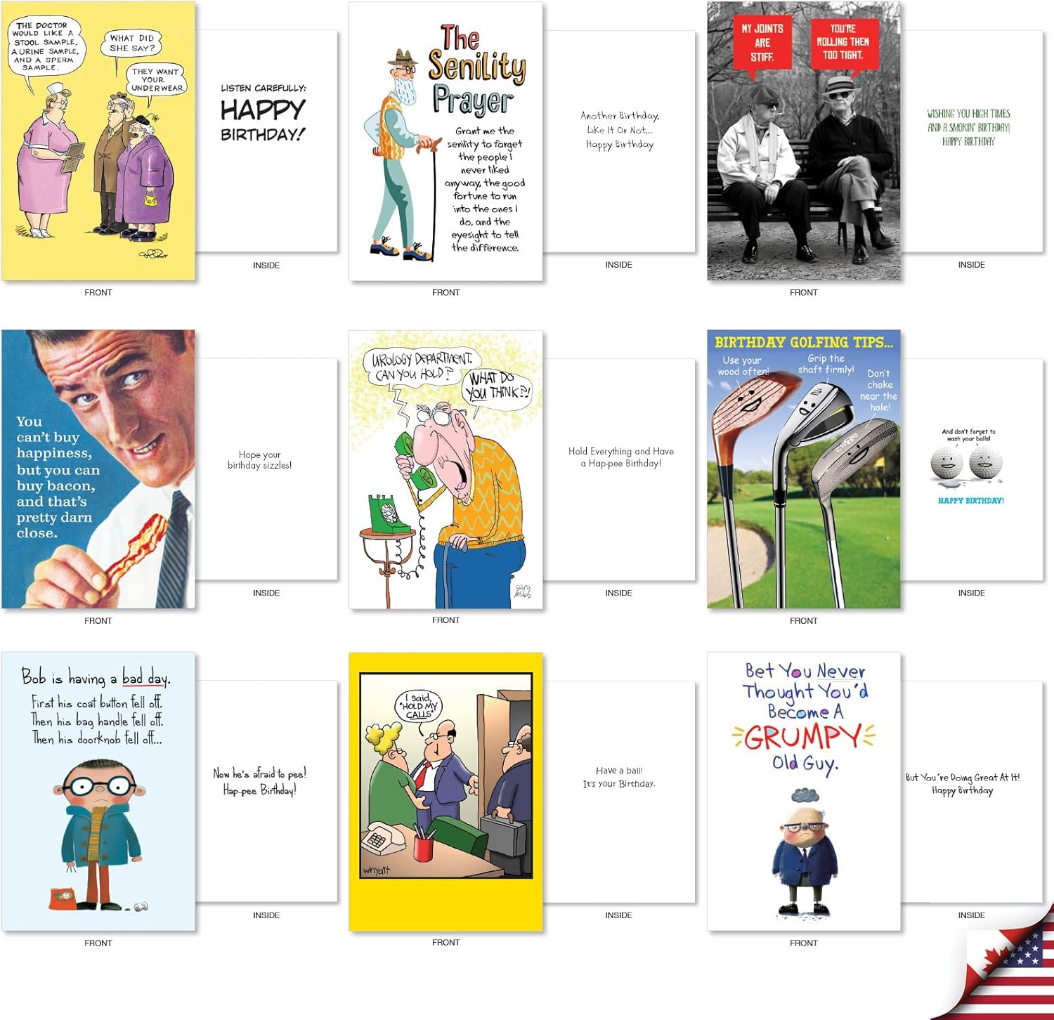 NobleWorks 36 Assorted Box Set Birthday Greeting Cards w/ 5 x 7 Inch Envelopes for Men and Women (36 Designs, 1 Each) Bday Funny Men AC10616BDG-B1x36