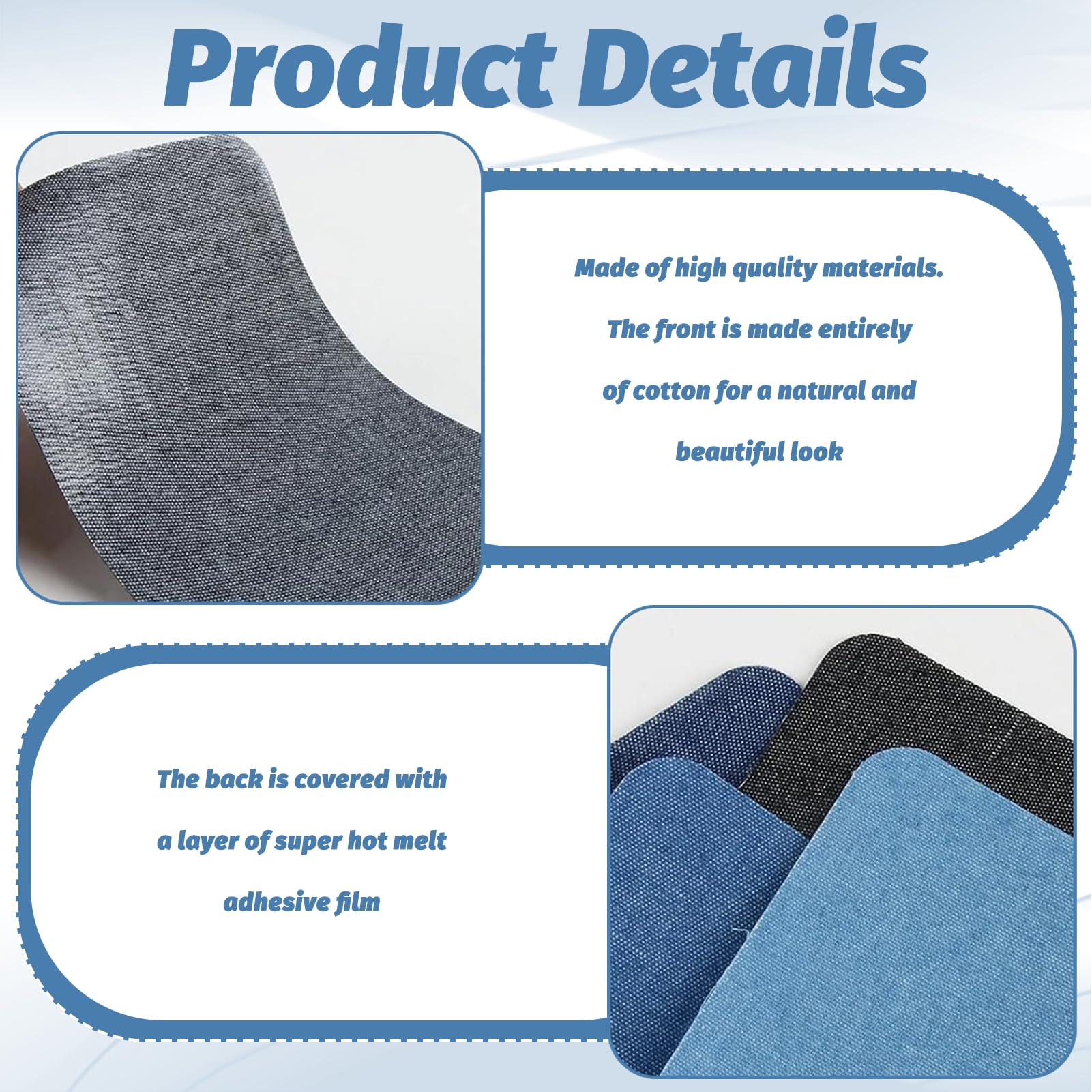 12 Patchs Thermocollants Bleus Denim - Réparation Et Décoration De Jeans, Vestes Ou Sacs - 12
