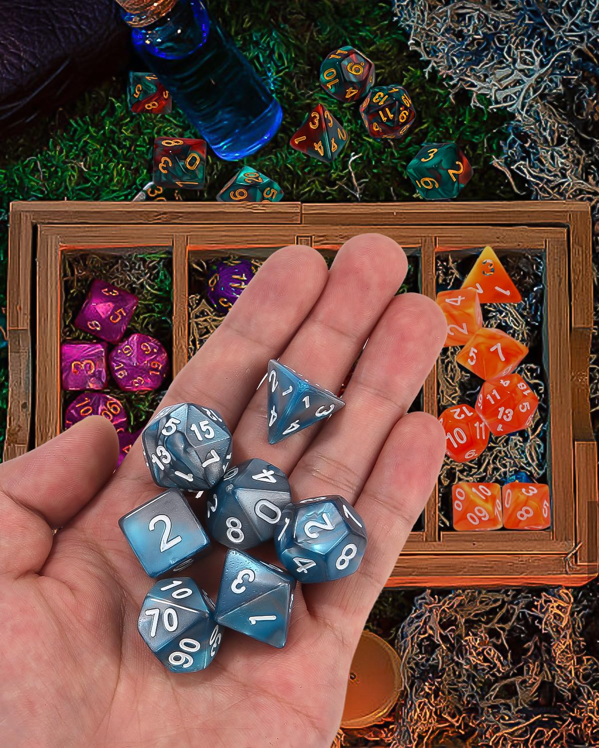 Dados Poliédricos - 49 Piezas con Bolsa Negra para Juegos de Mesa, Dungeons and Dragons, DND, RPG, MTG - D20, D12, D10, D8, D6, D4