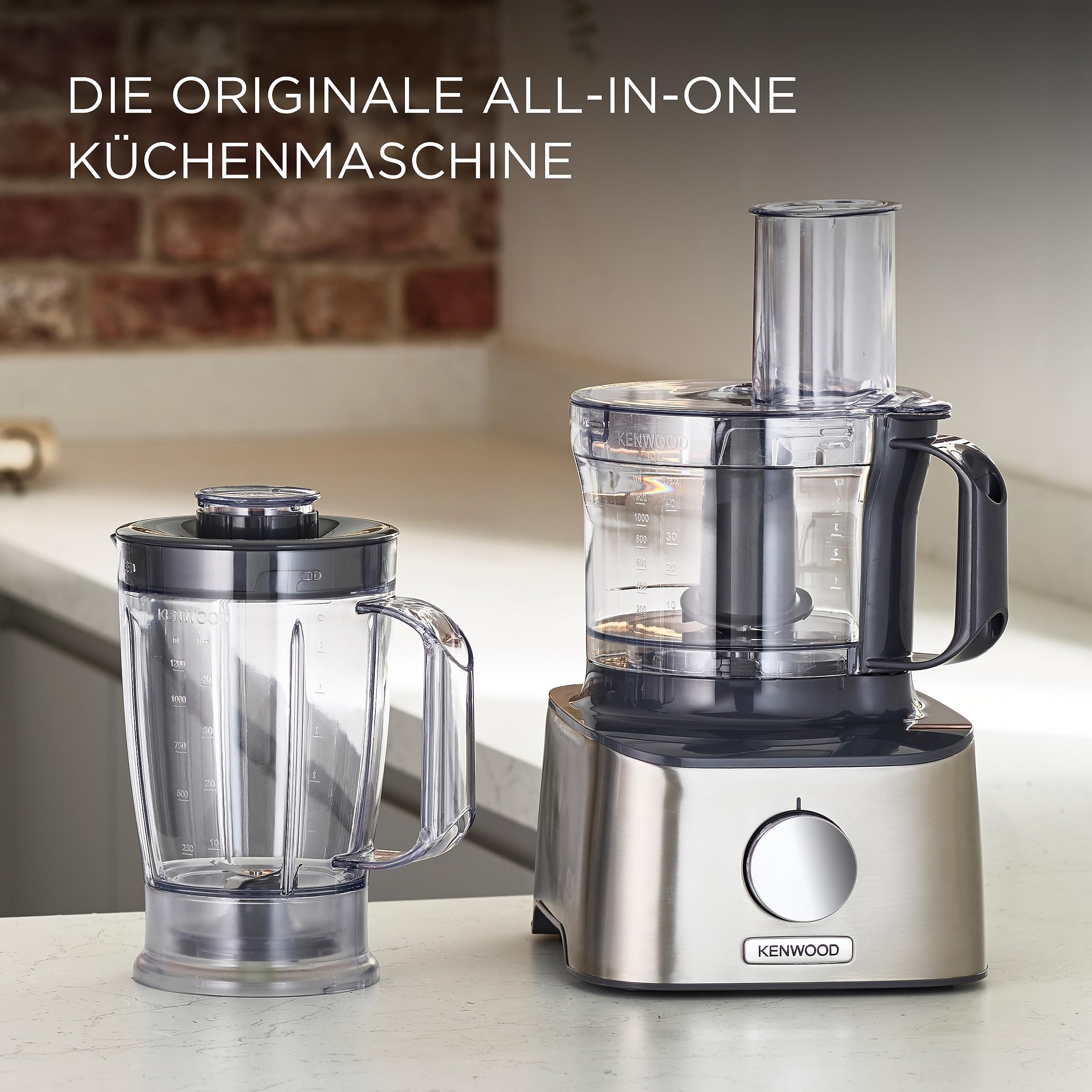 Kenwood Multipro Compact FDM301SS Kompakt-Küchenmaschine, 2,1 Liter, inkl. Edelstahl Messer, 3 Arbeitsscheiben und 4 weiteren Zubehör-Teile, Metallgehäuse, 800 Watt, Silber