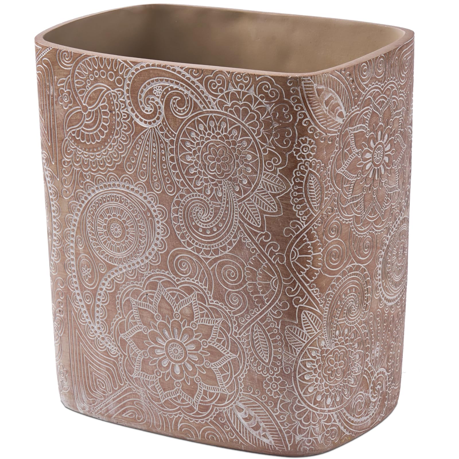 Polytree Boho Flowers Bathroom Trash Can 1.8 Gallon(7 Liter) Small Kitchen Garbage Can,Living Room Bedroom Trash Can, Decor Wastebasket for Home Office,Retro Brown — image 1