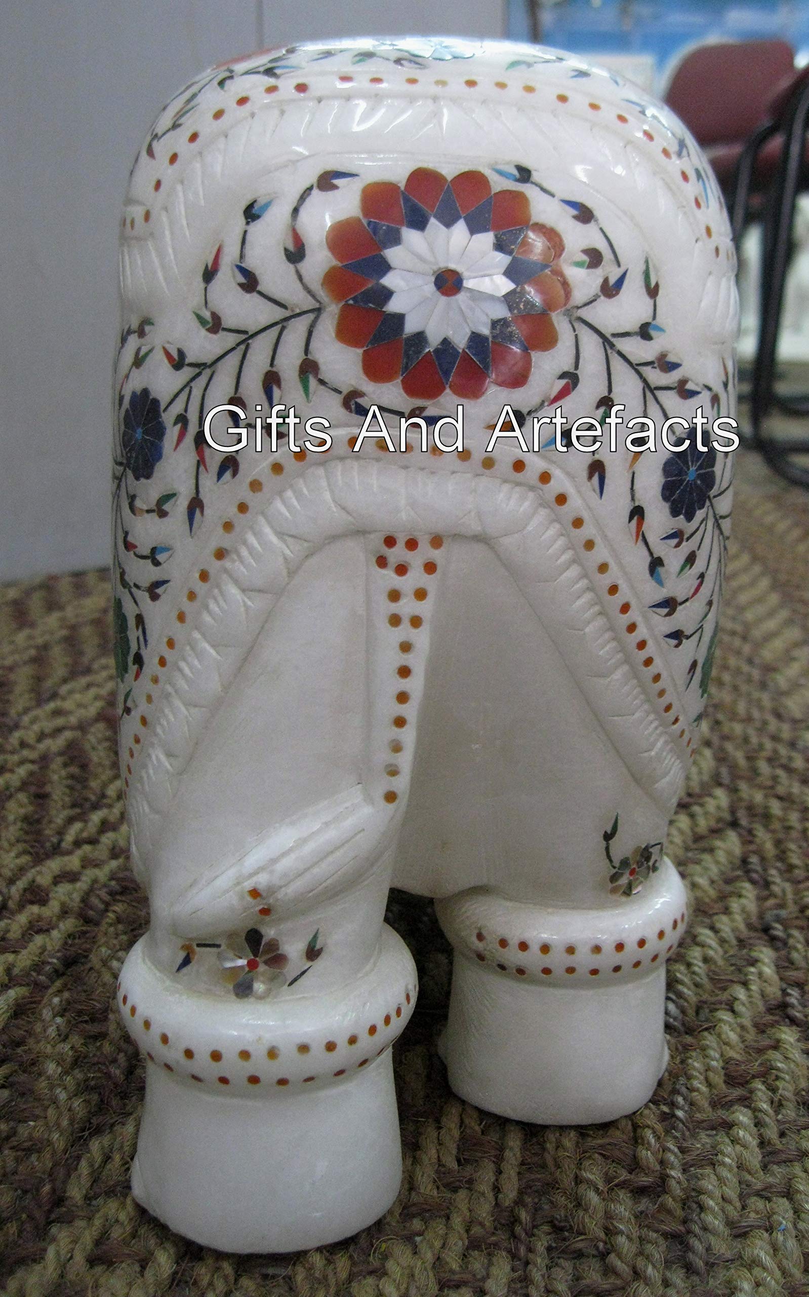 Estatua de elefante de mármol blanco con incrustaciones de piedras naturales, figura de elefante de prosperidad de 10 pulgadas para decoración de oficina y sala de estar, regalo para el día de San