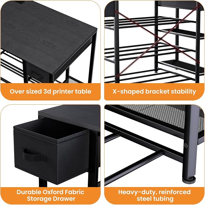Mesa para impresora 3D con almacenamiento y estructura metálica miniatura 7