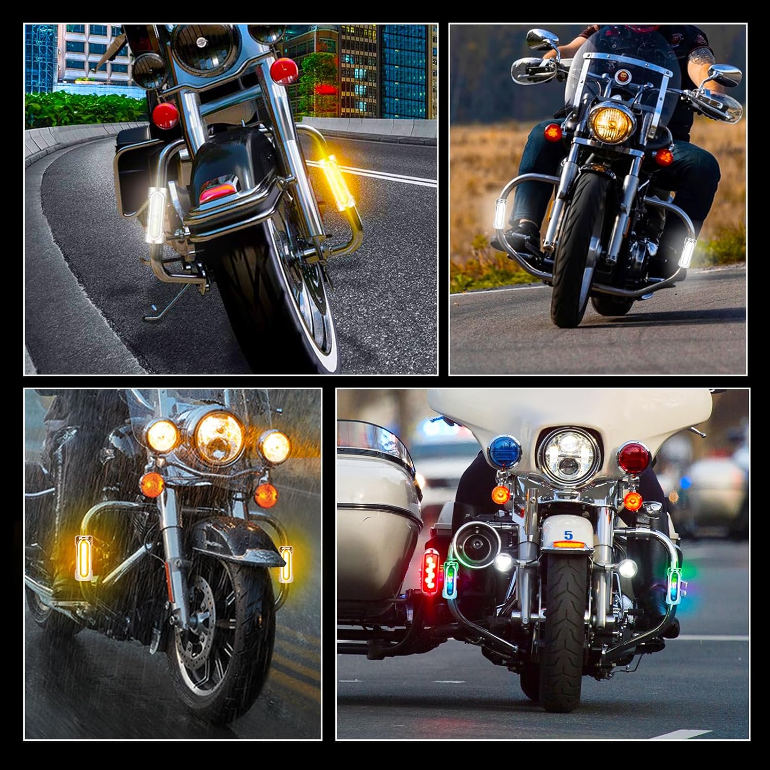 OPP ULITE Motorcycle Highway Bar Lights Switchback Dream Chasing Color & White Light & Amber Turn Signal Light Bars for 1-1/4 inch Driving Crash Bar Touring Driving Lights Bikes, Silver-2PC