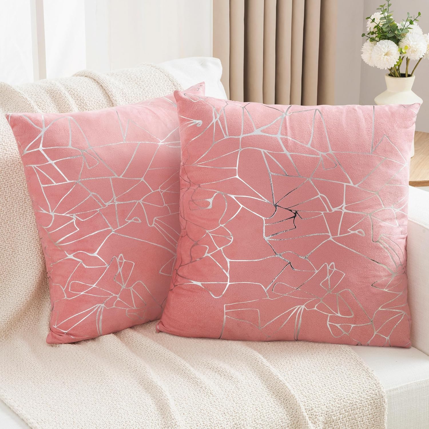 JELLYMONI Sparkling Decorative Pillow Covers Set of 2 20 x 20 inch Glitter Decorative Cushion Covers for Couch