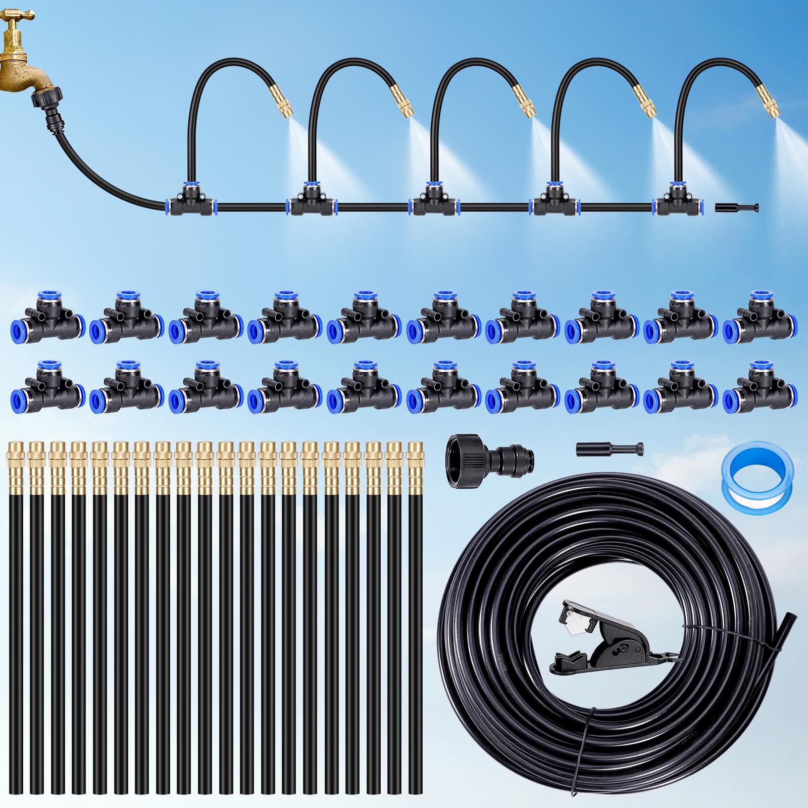 Kit Impianto di Irrigazione, 2025 Nuovo Impianto di Irrigazione, Impianti di Irrigazione per Piante da Esterno, Impianto di Irrigazione da Giardino con Ugello Regolabile e Pieghevole (20M)