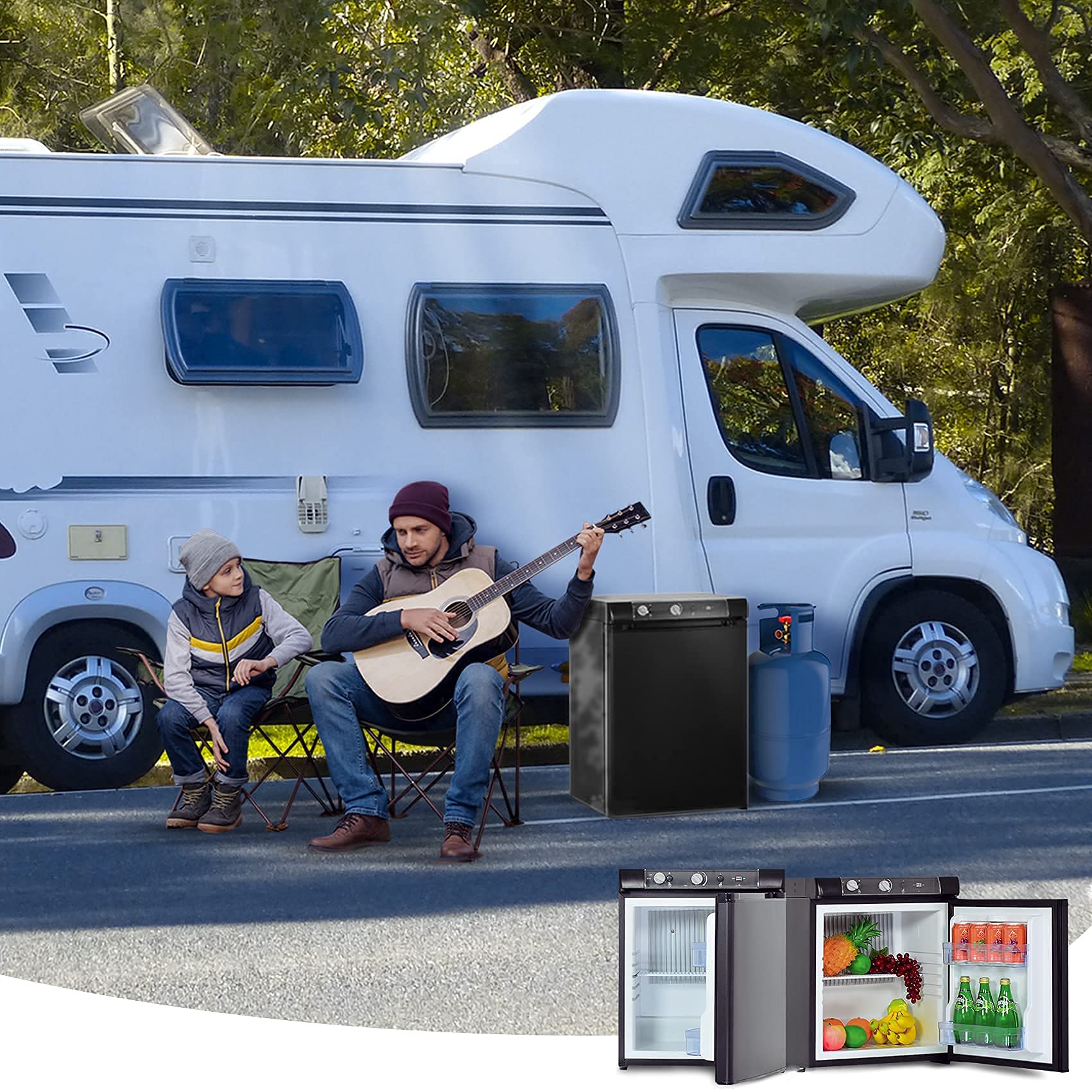 Techomey Propane Refrigerator 2.1 Cu.Ft, Camper Refrigerator 12 V/110V