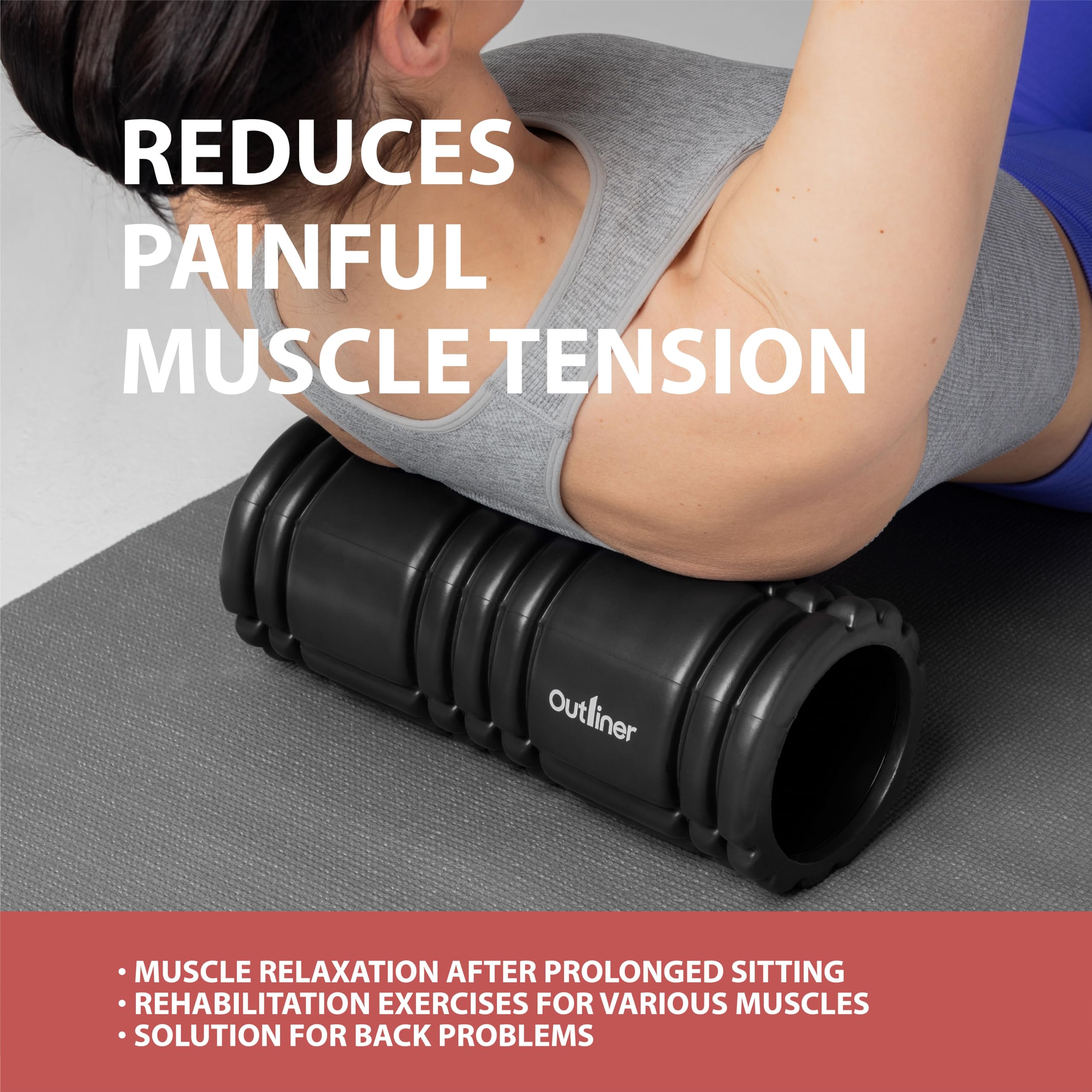 OUTLINER | Rullo per Stretching e Yoga - 33cm | Rullo Pilates | Rullo Massaggio Muscolare | Roller Palestra - Tutti i Gruppi Muscolari | Rullo Massaggio Muscolare Schiena | Nero