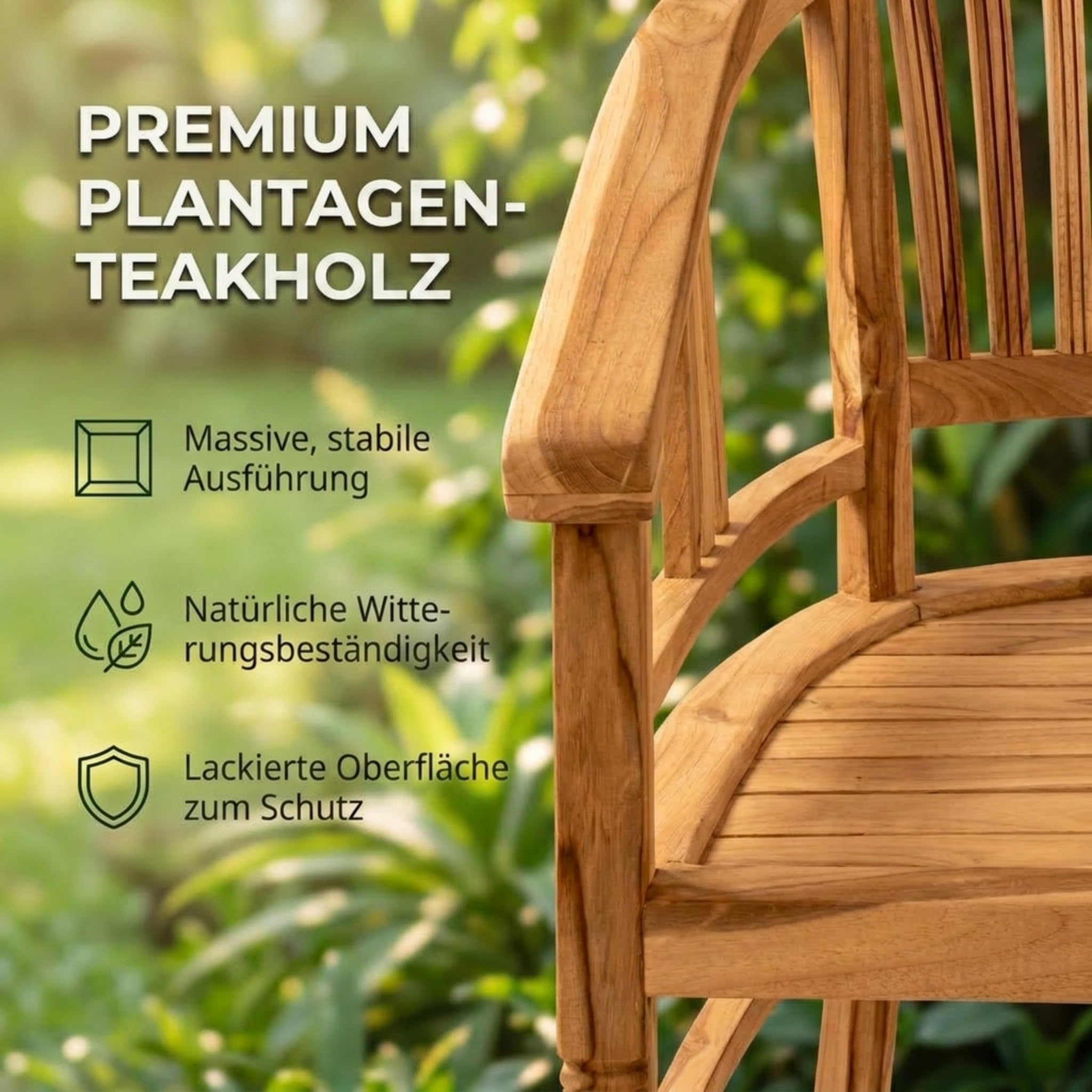 SAM Premium Gartensessel Moreno, Gartenstuhl Teakholz massiv lackiert, Armlehnstuhl mit gerundeter Lehne bis 150 kg, wetterfest für Garten Terrasse Balkon Wintergarten Outdoor, Unikat