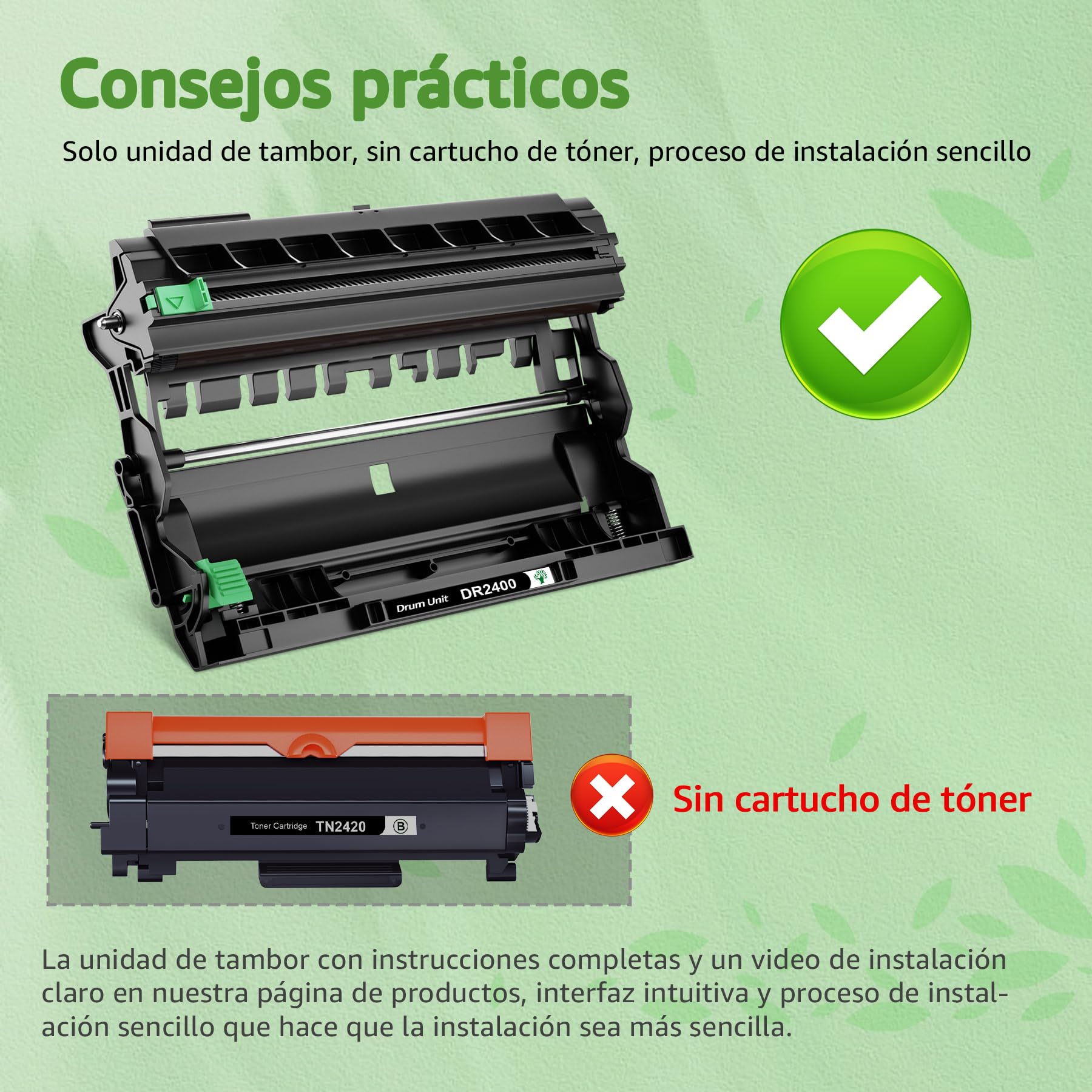 GREENSKY Tambor DR2400 Compatible para Brother DR-2400 Unidad de Tambor para Brother MFC-L2710DW MFC-L2710DN MFC-L2750DW DCP-L2530DW DCP-l2550DN HL-L2350DW HL-L2310D HL-L2375DW