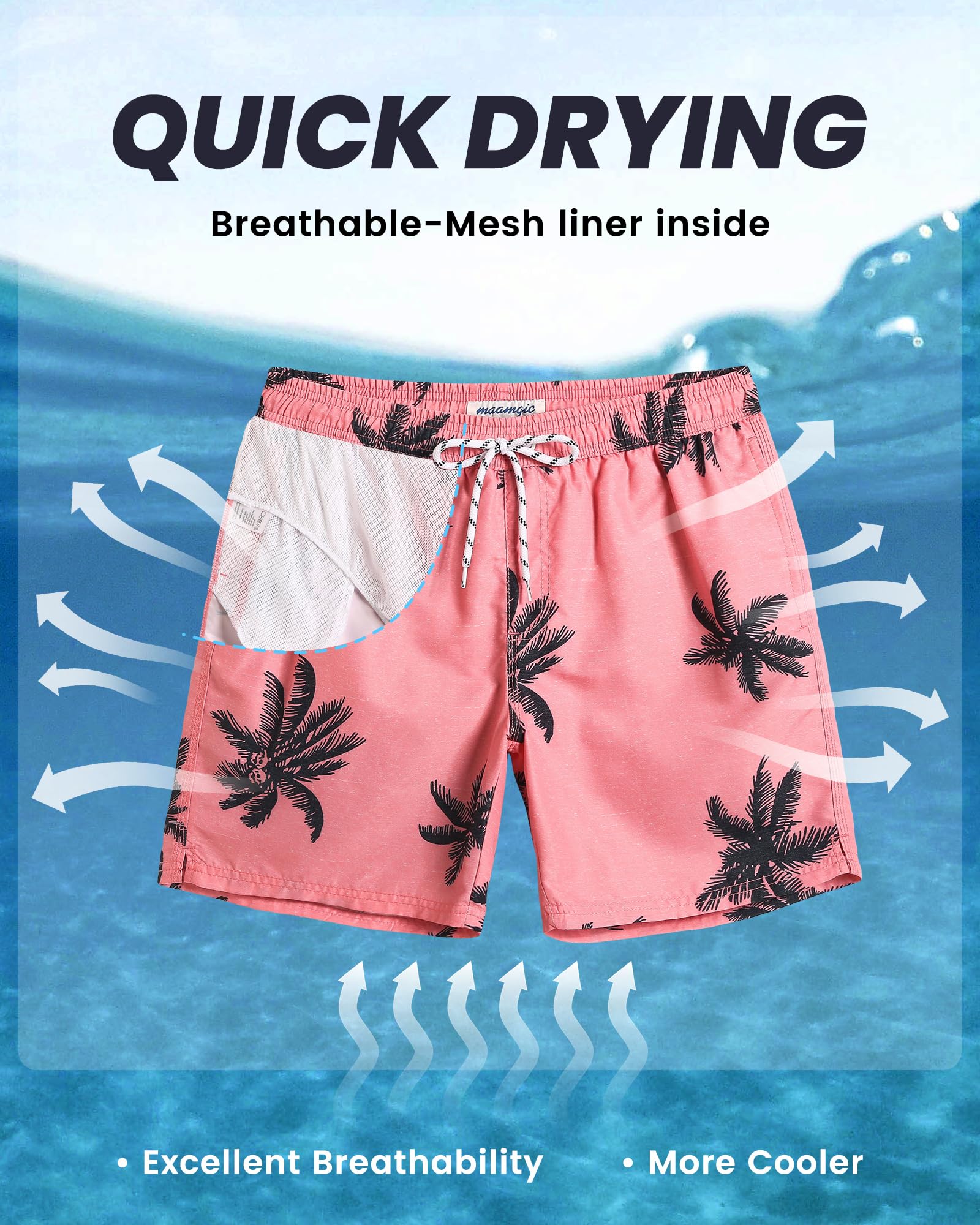 MaaMgic Pantaloncini da Bagno da Uomo Asciugatura Veloce Costume da Bagno per Surf sulla Spiaggia Multi-funzioni Allenamento casa con Fodera in Mesh con Fodera in Mesh