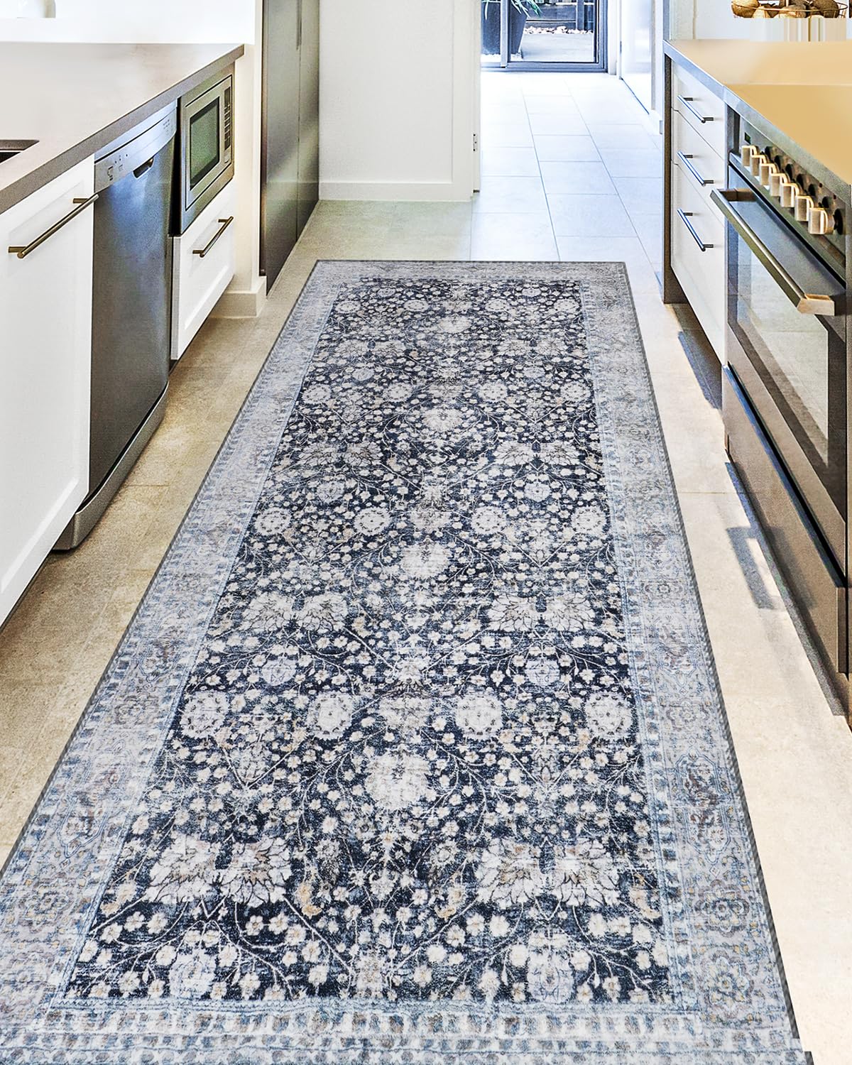 Washable Kitchen Rug Hallway Runner : 2'6"x8' Stain Resistant Runner Rug Non Slip Cushioned Boho Carpet Laundry Room Rug with Rubber Backing Non Shedding for Indoor Entryway Bedroom Bedside Farmhouse