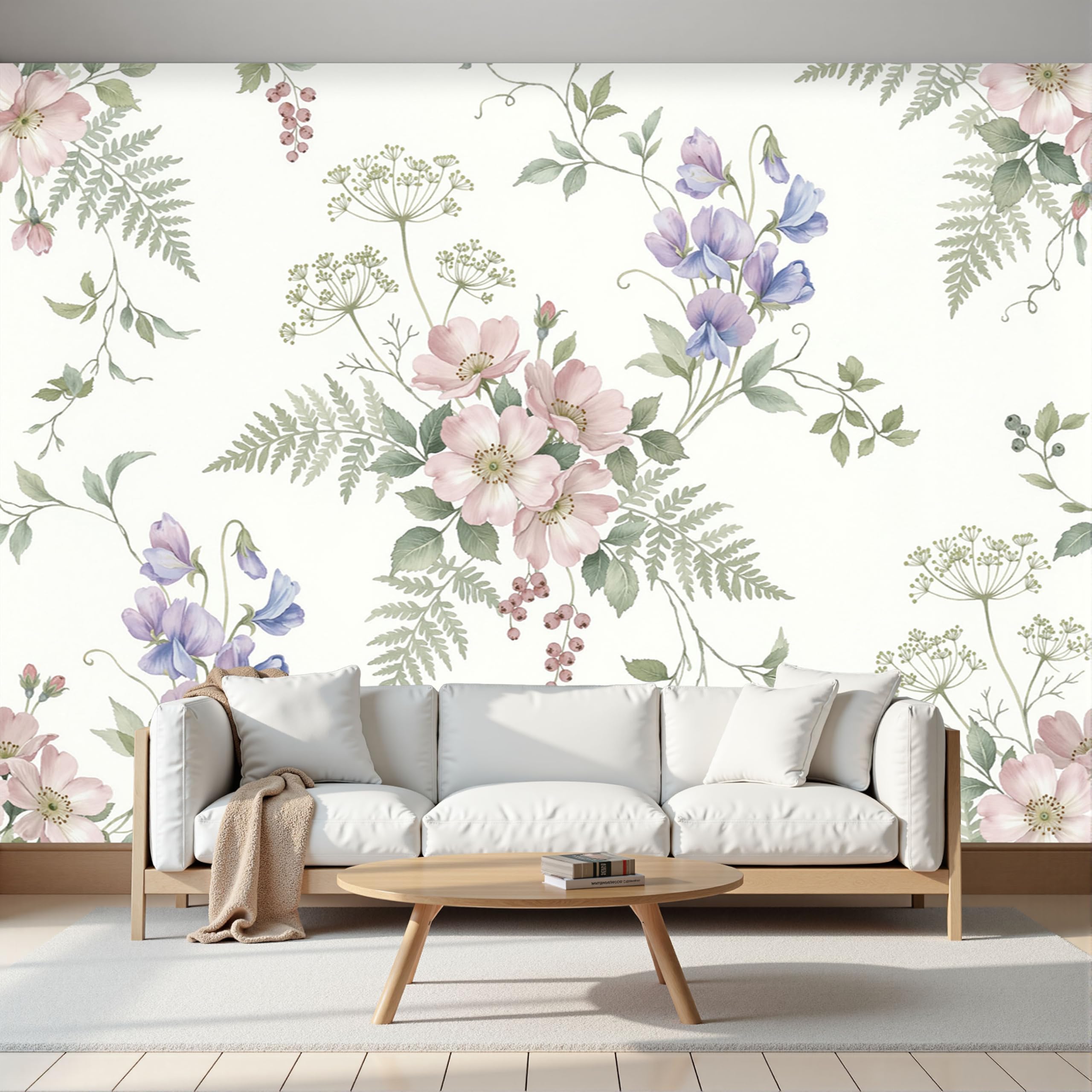 Papier Peint Panoramique Aquarelle 200x140 Fresque Murale Fleurs 3D