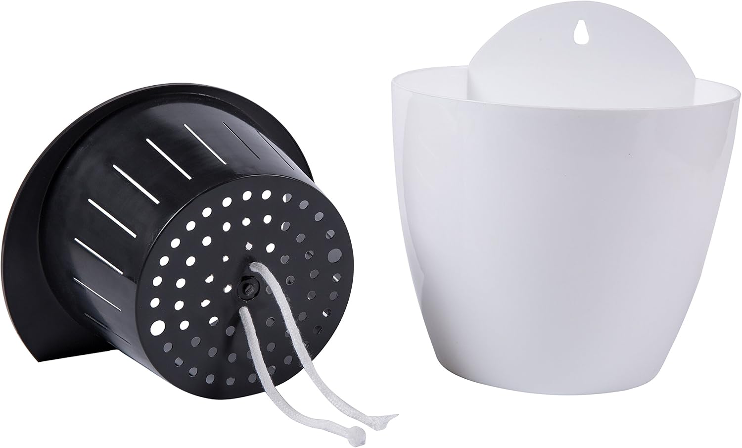 MyGift Self Watering Hanging Planter Pots, 7-Inch Wall Mountable White Hard Plastic Pot for Herb, Succulent, Cactus, Set of 2