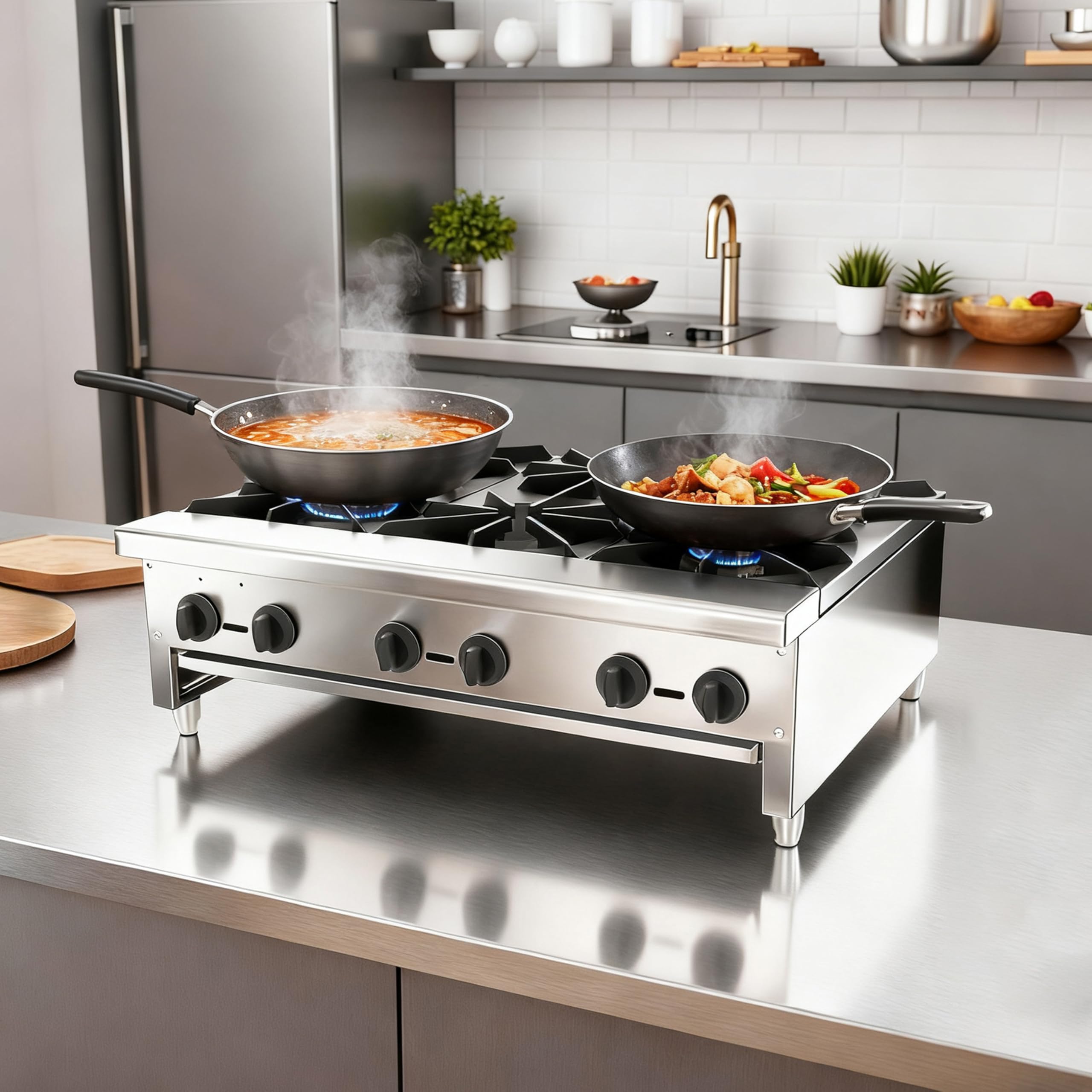 Commercial Gas Hot Plate Countertop Range – 6 Burner Stainless Steel Stove (Natural Gas &amp; Propane) – Heavy Duty 28k BTU/Burner for Restaurant, Food Truck &amp; Catering – 168,000 Total BTU (6 Burner)