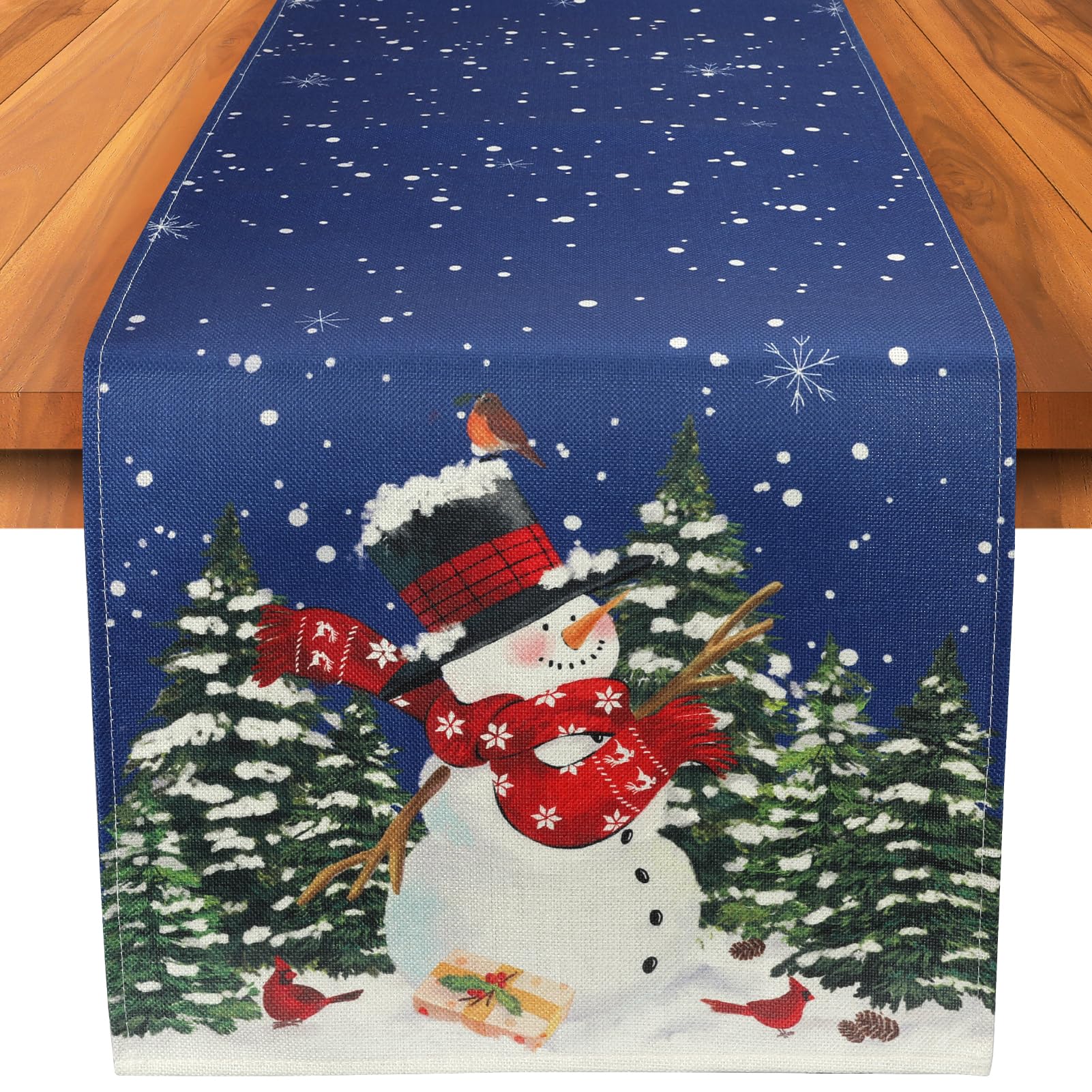 MADLYN RHUE Christmas Table Runner Snowman Red Table Runner Winter Holiday Table Runner Christmas Theme Kitchen Dining Decoration for Home Party Daily Dinner (Red, 13x72) (Blue, 13"x72")