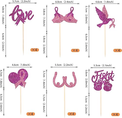 Miniatura 2 de Rsstarxi Paquete de 24 adornos para cupcakes con purpurina para concientización sobre el cáncer de mama, cinta rosa con purpurina para lucha contra