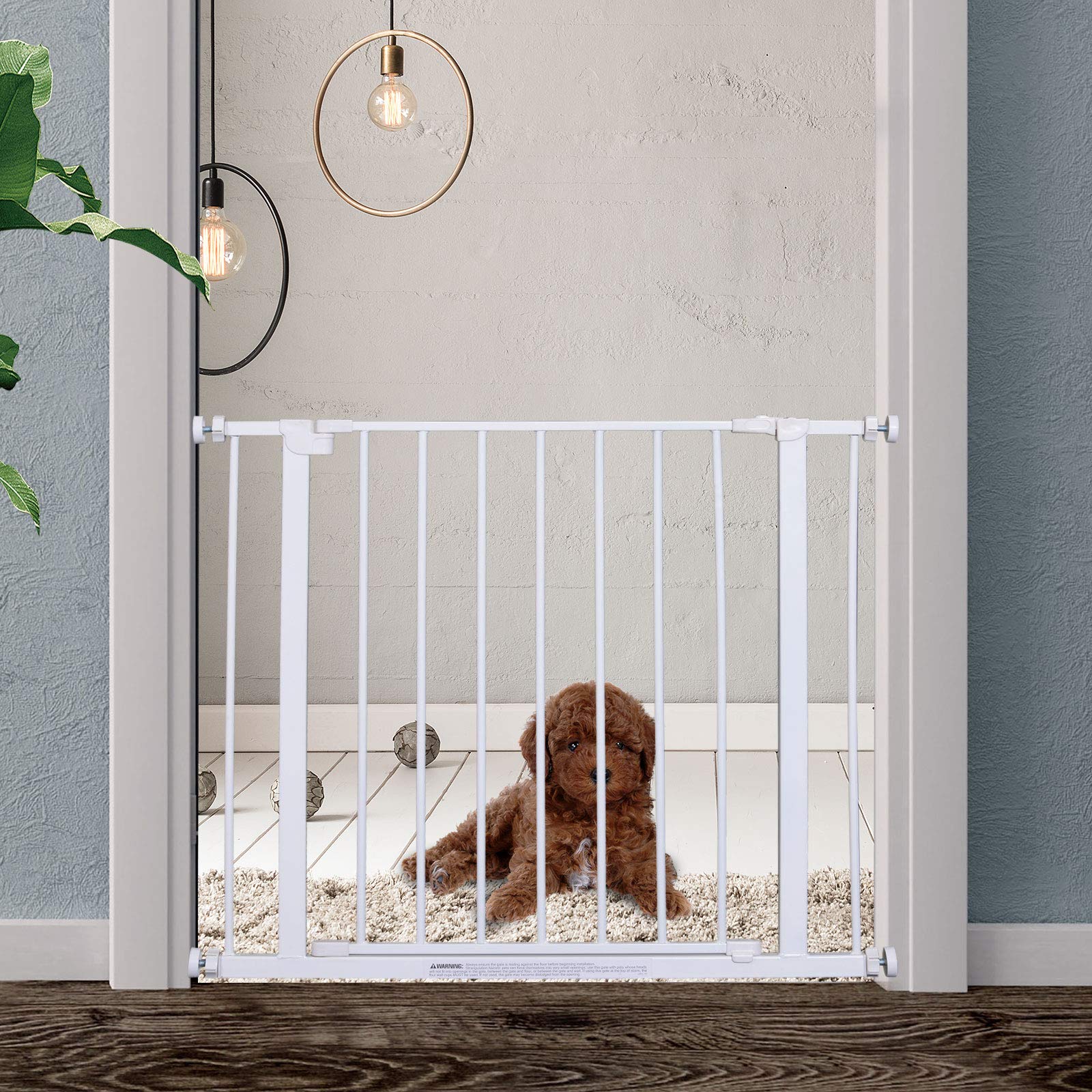 PawHut Cancelletto di Sicurezza per Animali Allargabile Facile Installazione con Supporti a Pressione Acciaio Resistente con una Finitura Verniciata a Polvere Bianco 76x76-82cm