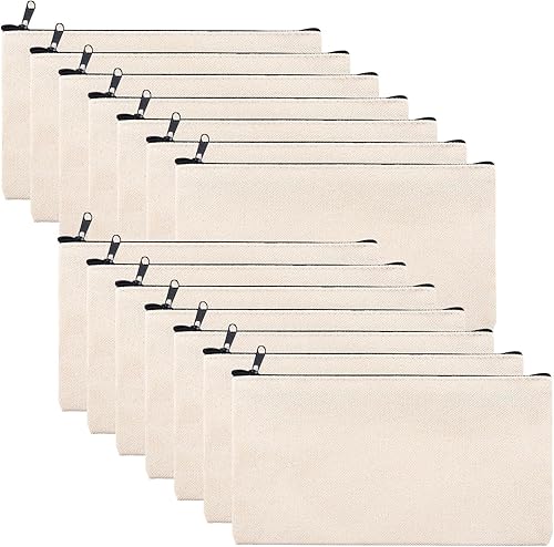 PABUES Bolsa de manualidades en blanco de 8 x 4.7 pulgadas, estuche de lona para lápices, bolsa de lona para cosméticos, bolsa de cosméticos de lona