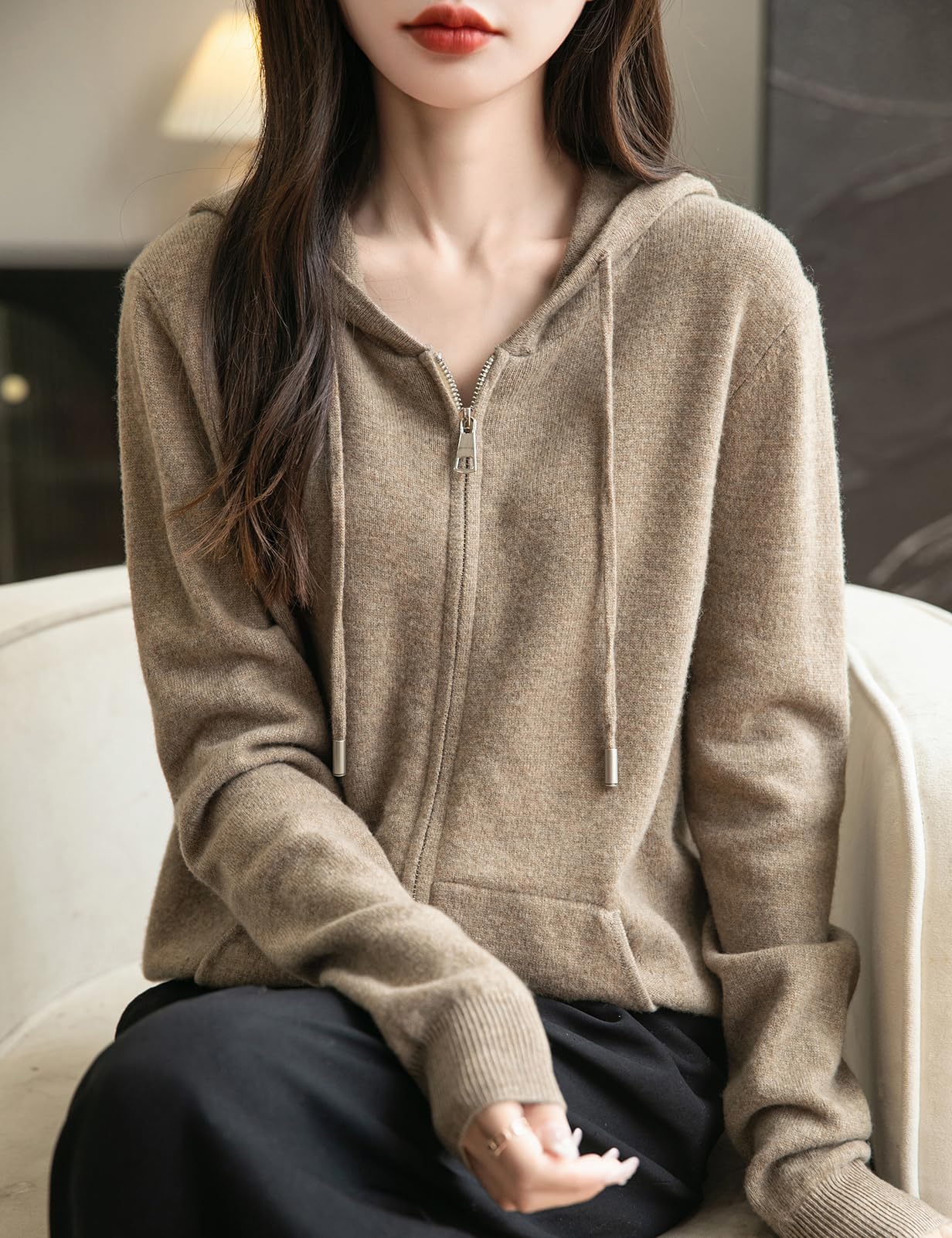 Chanyarn Women's 100% Merino Wool Zip Up Hoodies 2025 Fall Winter Warm Long Sleeve Knit Sweatshirt Cardigan with Pocket