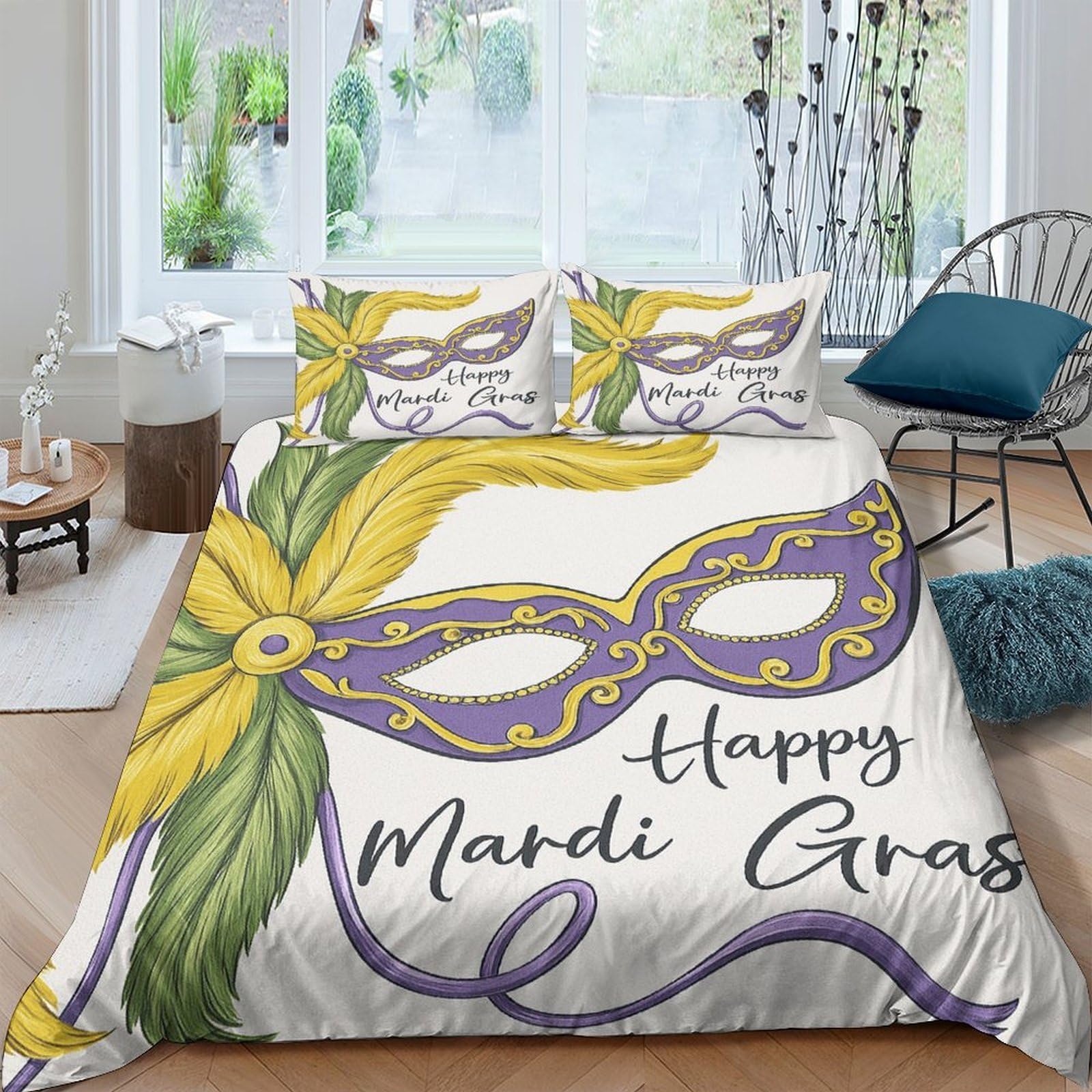 Ctjqhvkz Style-3 3D Printed Mardi Gras Mask Fitted Sheet Microfiber Anti-Slip Mattress Cover For Bedroom Dorm Colorful Decor Single（135X200cm）