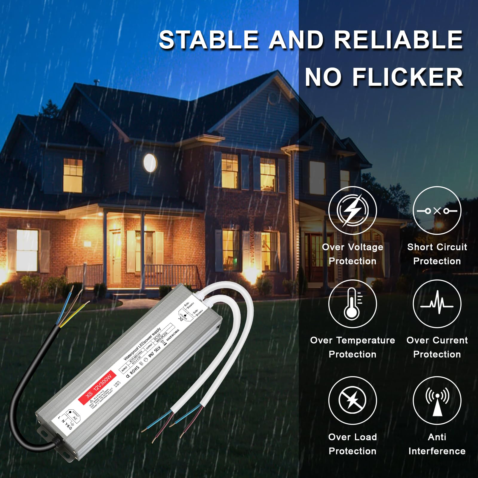 Trasformatore LED 12V 300W, Alimentatore 12v 25A, Trasformatore 220V 12v, Driver LED AC a DC, Impermeabile IP67/Senza Sfarfallio, LeD Alimentatore Driver Power Supply per G4, GU5.3, MR11, MR16