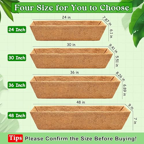 Miniatura 3 de Halatool 2 forros de caja de ventana de 24 pulgadas, forro de repuesto de fibra de coco preformada, forros de fibra de coco natural para macetas de