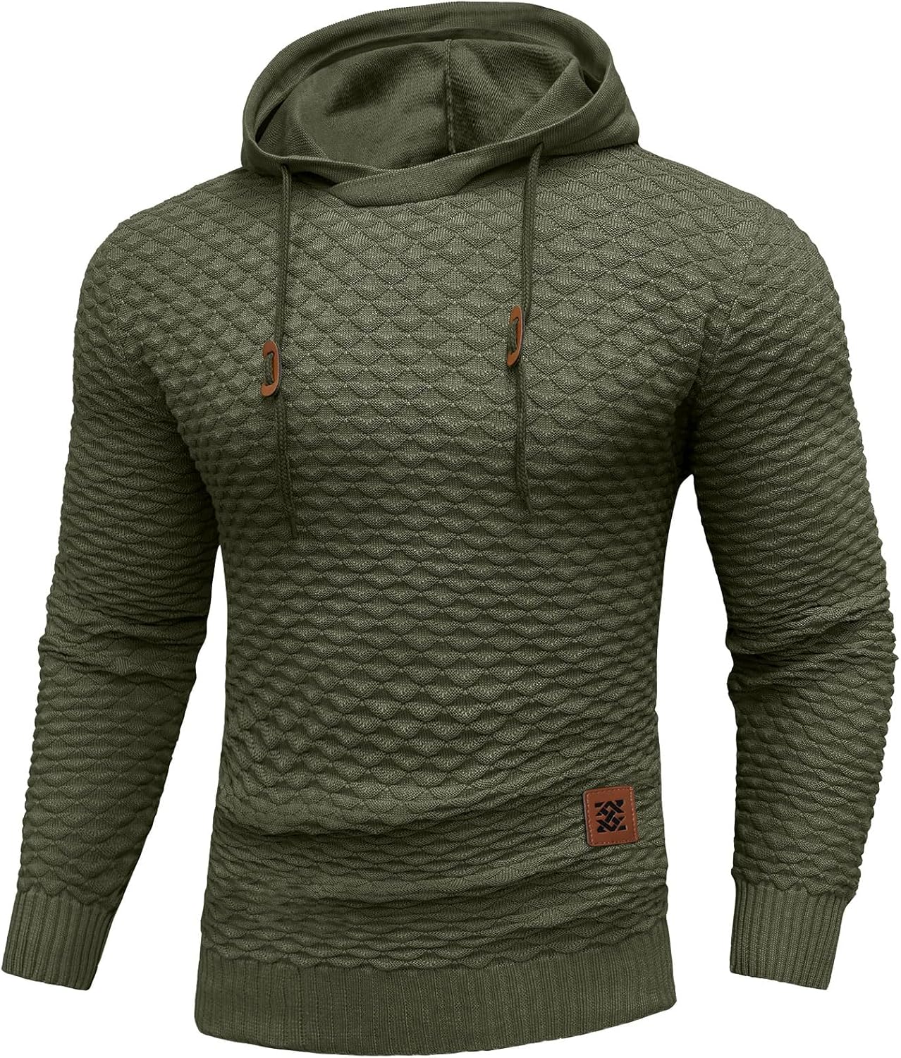 Zaitun Mens Hooded Sweatshirt Lightweight Diamond texture Warm Hoodie Drawstring Solid Knitted Pullover Sweater