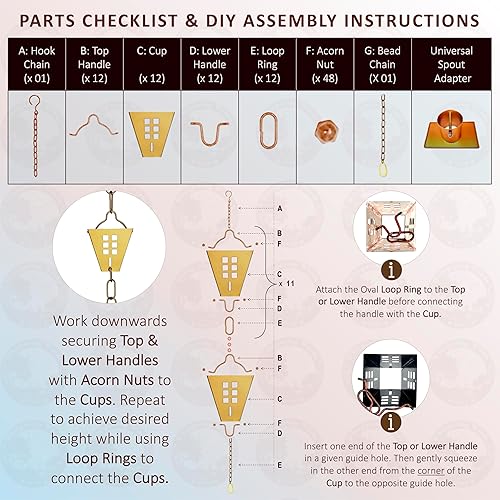 Miniatura 8 de Whispering Winds Cadena de lluvia con adaptador  9 pies resistente a la intemperie y ajustable cadena de lluvia de metal de 12 tazas para canalones,