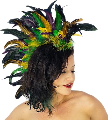 ZUCKER Disfraz de tocado de plumas naturales Mohawk - Accesorios para el cabello para fiesta de cosplay de Halloween, Mardigras