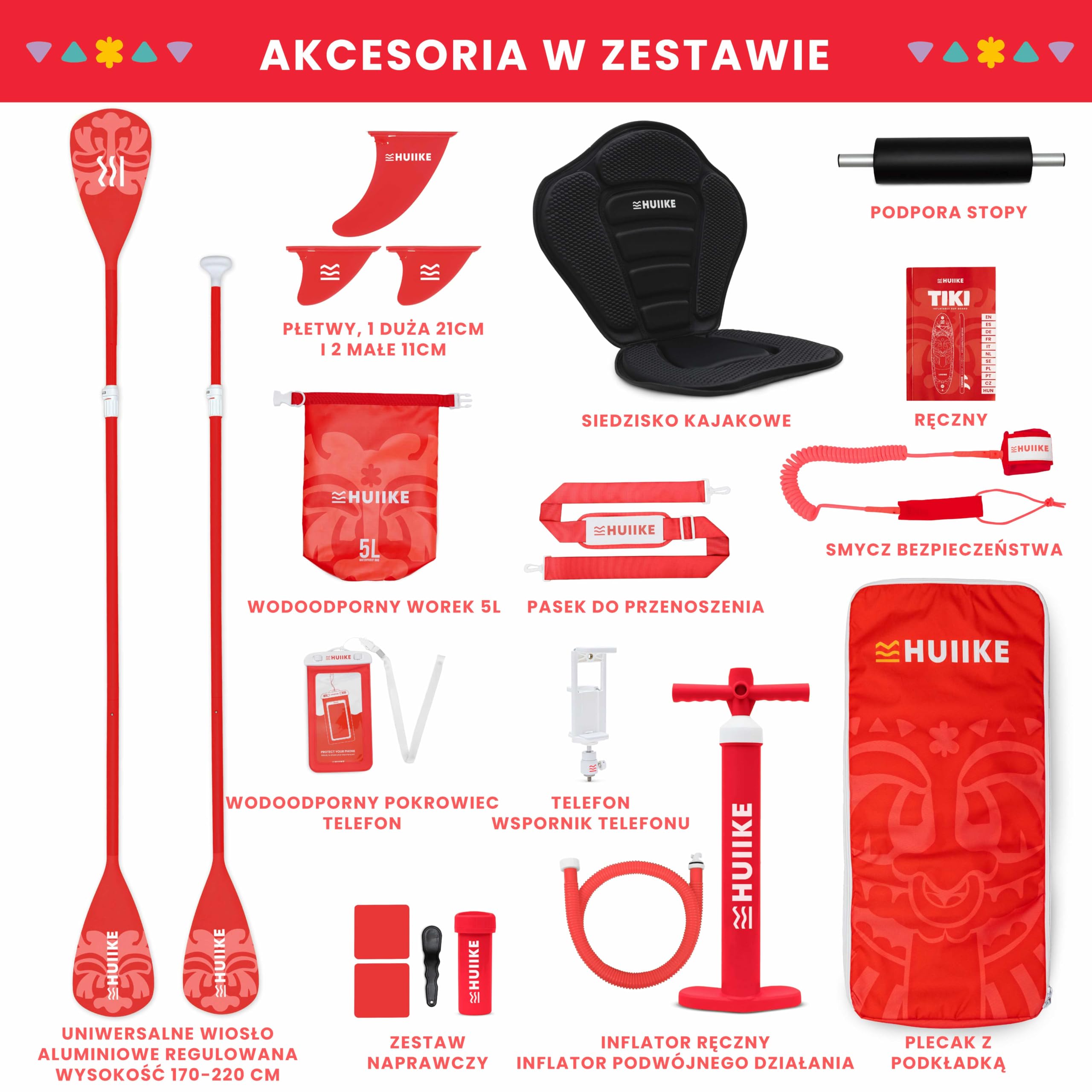 HUIIKE Deska Sup z Akcesoriami, Wiosło, Stateczniki, Pompka. Nadmuchiwana Deska o Doskonałej Stabilności I Wytrzymałości. 305 x 84 x 15 cm, Maksymalne Obciążenie 130 kg