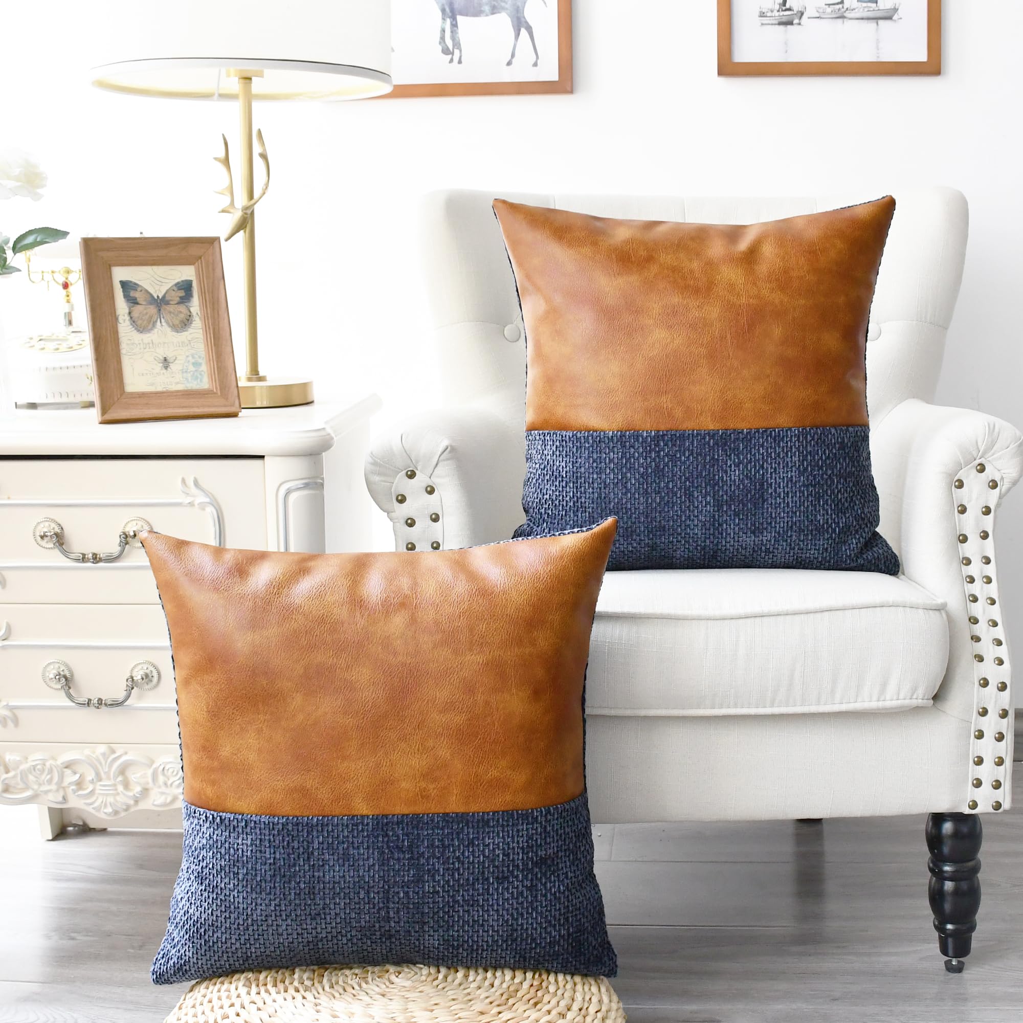 TALCUS Set di 4 federe per cuscini per mobili, 80 x 80 cm, poliestere, finta pelle scamosciata, colore blu navy