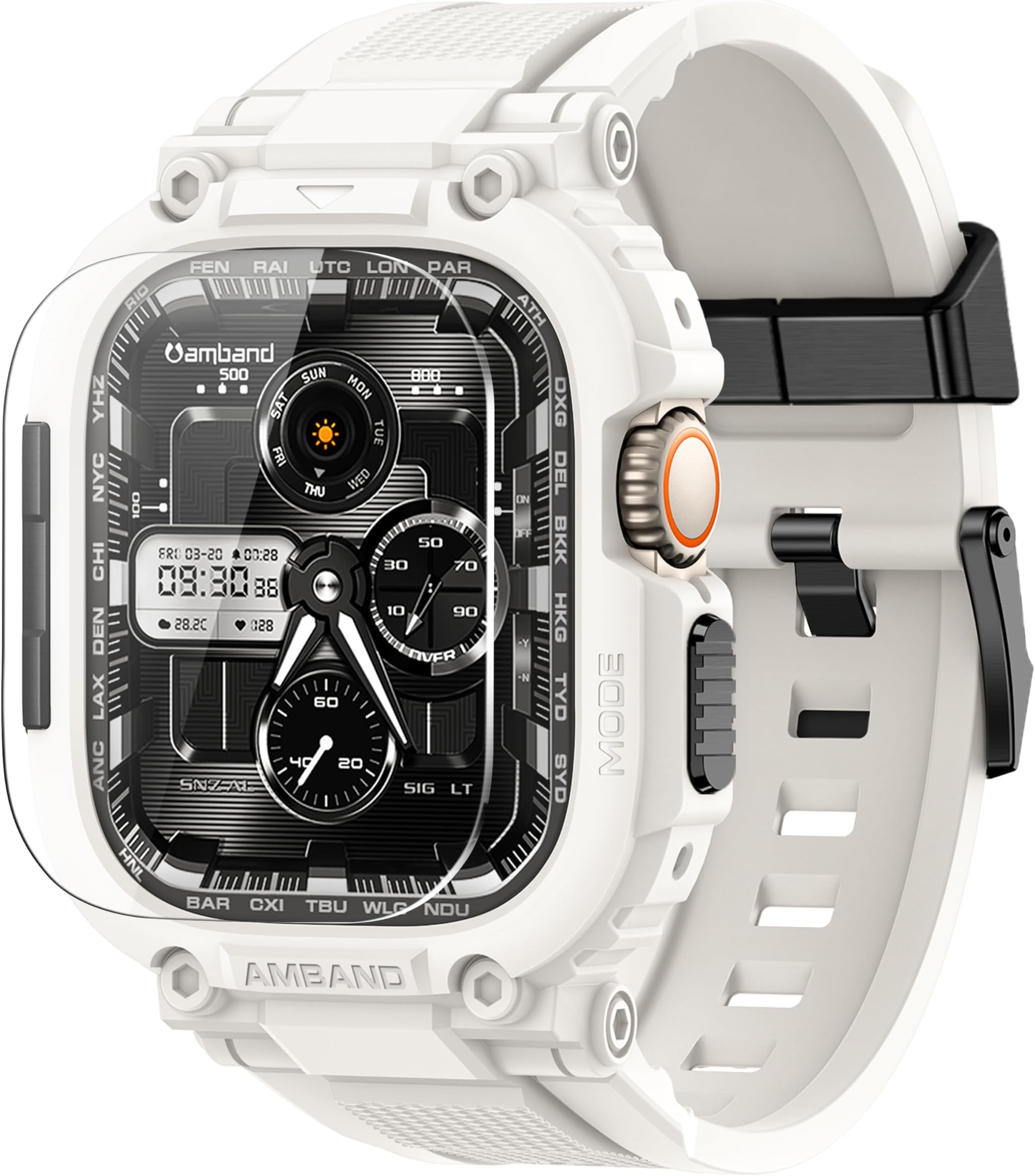 amBandM1 Rugged Case with Strap Compatible with Apple Watch Series 8/7 45mm, Durable TPU Military Sport Wristband with Bumper Protective Cover Designed for iWatch 6/SE/5/4/3/2/1 44mm 42mm Men