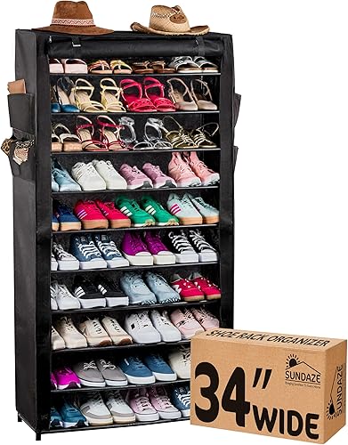 Sundaze Zapatero con tapa, zapatero de 10 niveles para entrada de puerta delantera, organizador de zapatos alto resistente para dormitorio, armario,