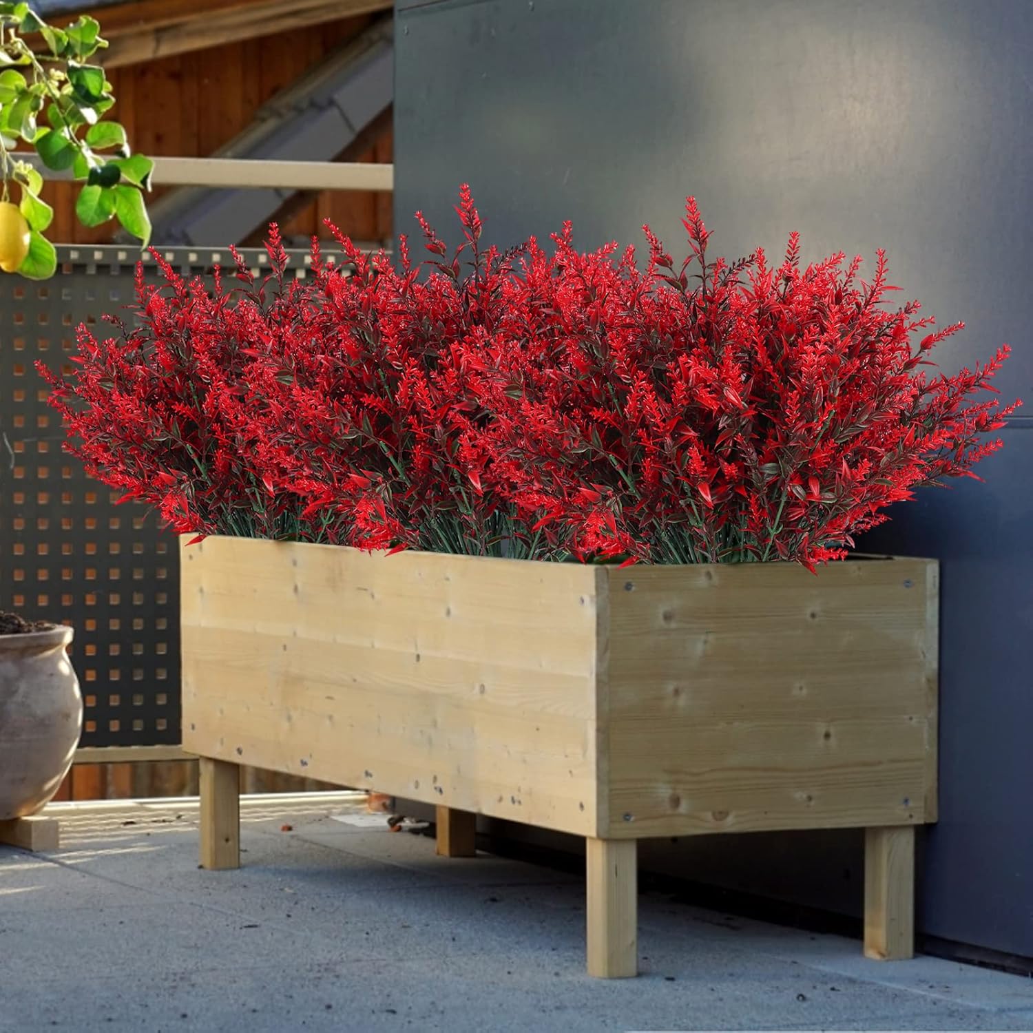 RECUTMS 12 Bundles Artificial Flowers Outdoor Fake Flowers for Decoration UV Resistant No Fade Faux Plastic Plants Garden Porch Window Box Décor, Flores Artificiales para Decoracion(Red) - Image 5