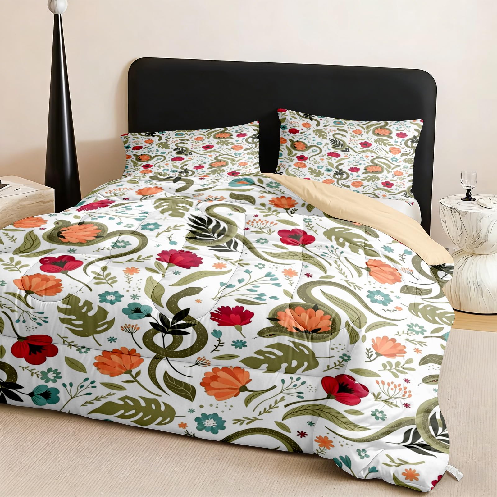 VULORA Schlange Blumen Bettdecke ohne Bezug 200x200 cm 4 Jahreszeiten