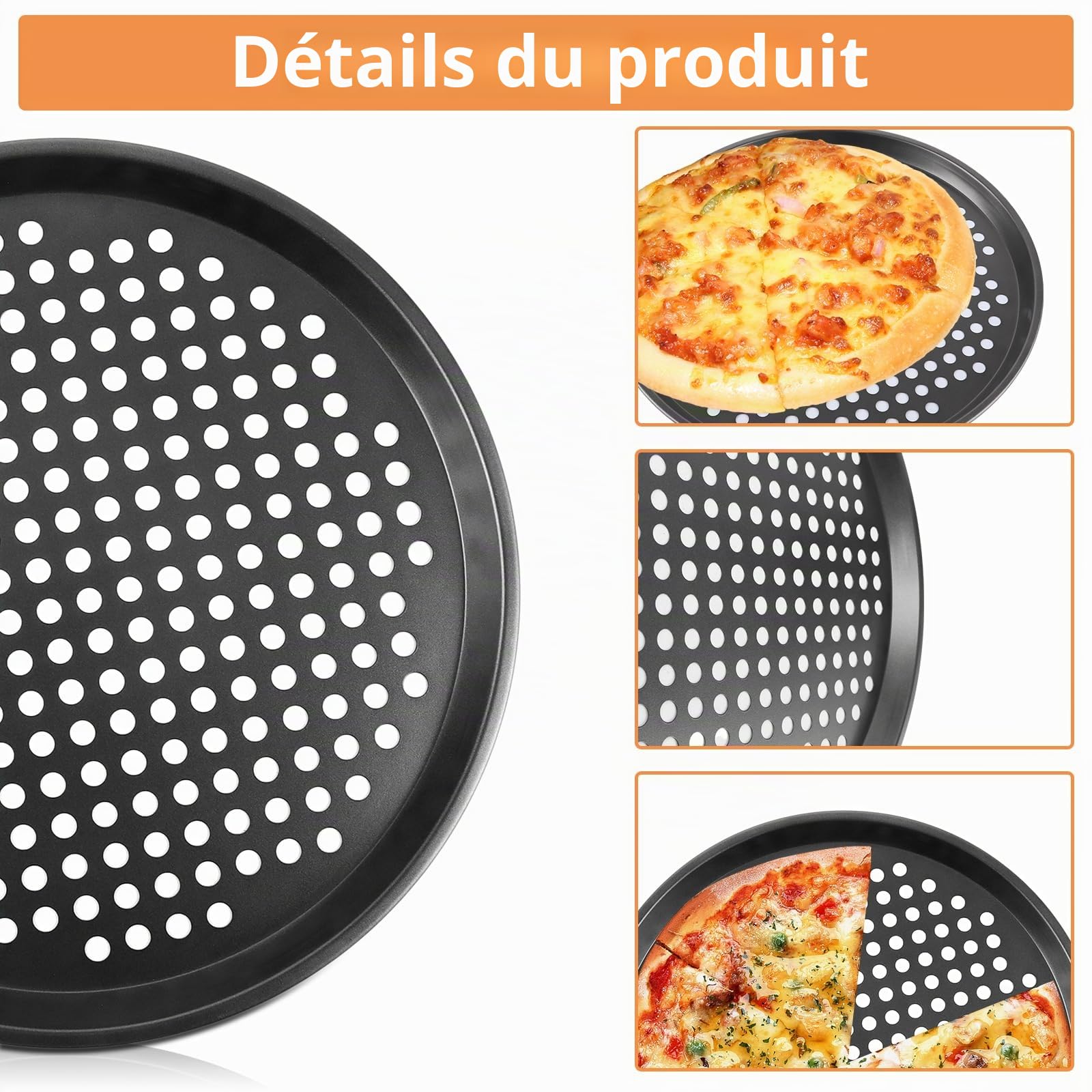 4 Pièces Plaque Pizza Four, 32 cm Plaque Pizza Antiadhésifs, Plat Pizza Four Ronde, Plaques à Pizza en Acier Carbone