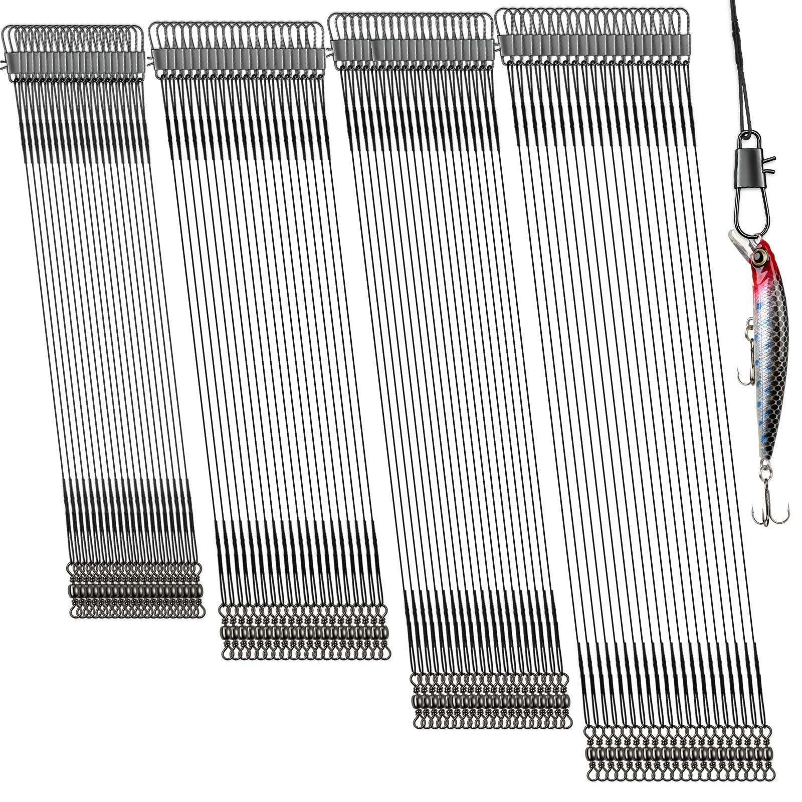 DONQL 80Pcs Stainless Steel Wire Trace Pike Fishing, 15/20/25/30 (Black)