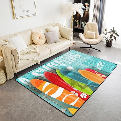 Alfombra temática de playa de 5 x 7 pies, diseño de palmera oceánica, para sala de estar, dormitorio, para niños, vacaciones de verano, juego de
