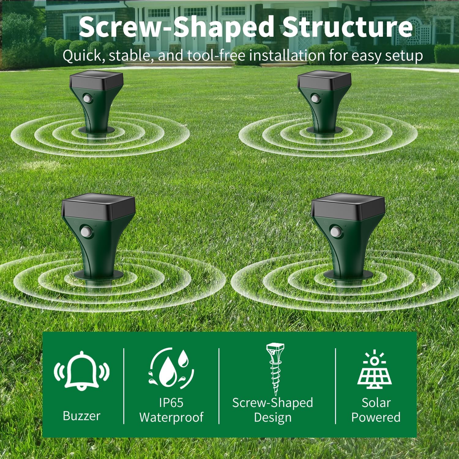MEKEET Maulwurf Vertreiber 4er, Solar Ultraschall Maulwurfschreck, egen Nagetiere, Maulwürfe, Wühlmäuse, doppelt weich gepolsterter Griff, hochreflektierend, für Welpen und mittelgroße Hunde