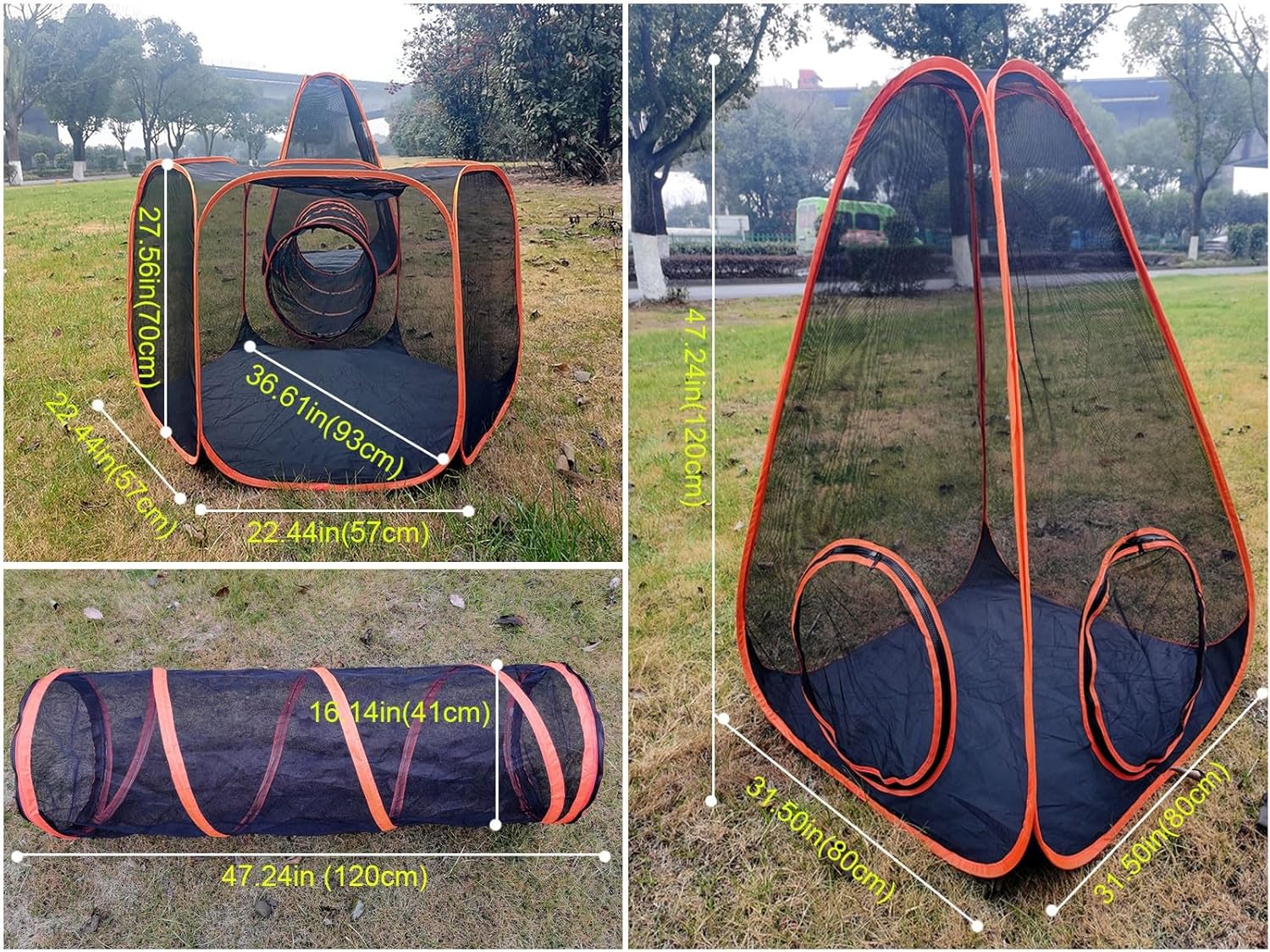 Portable Cat Small Animals Playpen DIY Outdoor Enclosures Freely Combinable 2in1 4in1 6in1 Pop Up Pet Play Tent Tunnel Cube House for Cat Puppy Rabbit (4in1 Tower Tent Tunnel)