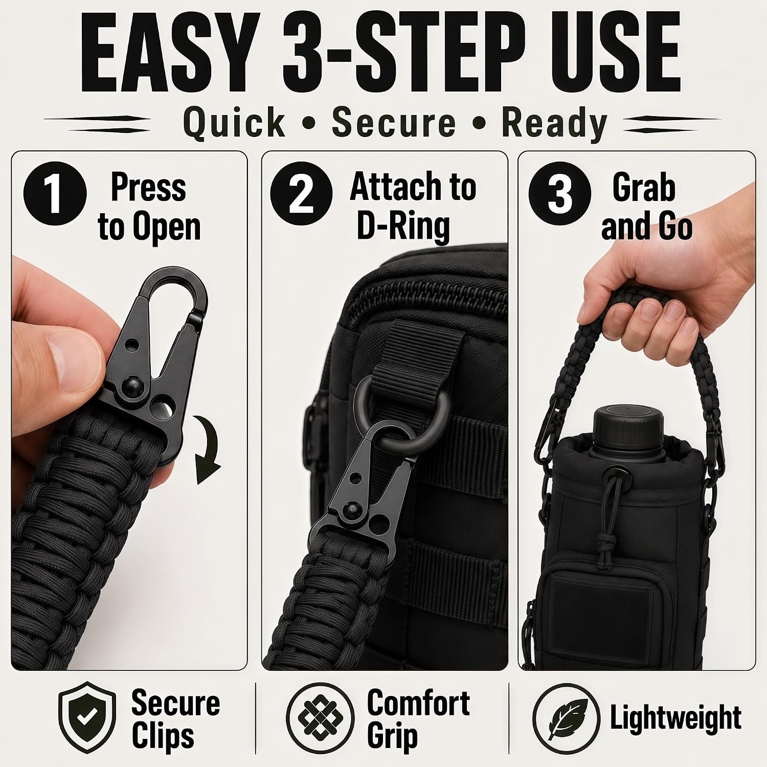 XXYUAN Tactical Paracord Handle, 12.6" 9-Core Strap with Metal Snap Hooks image 5