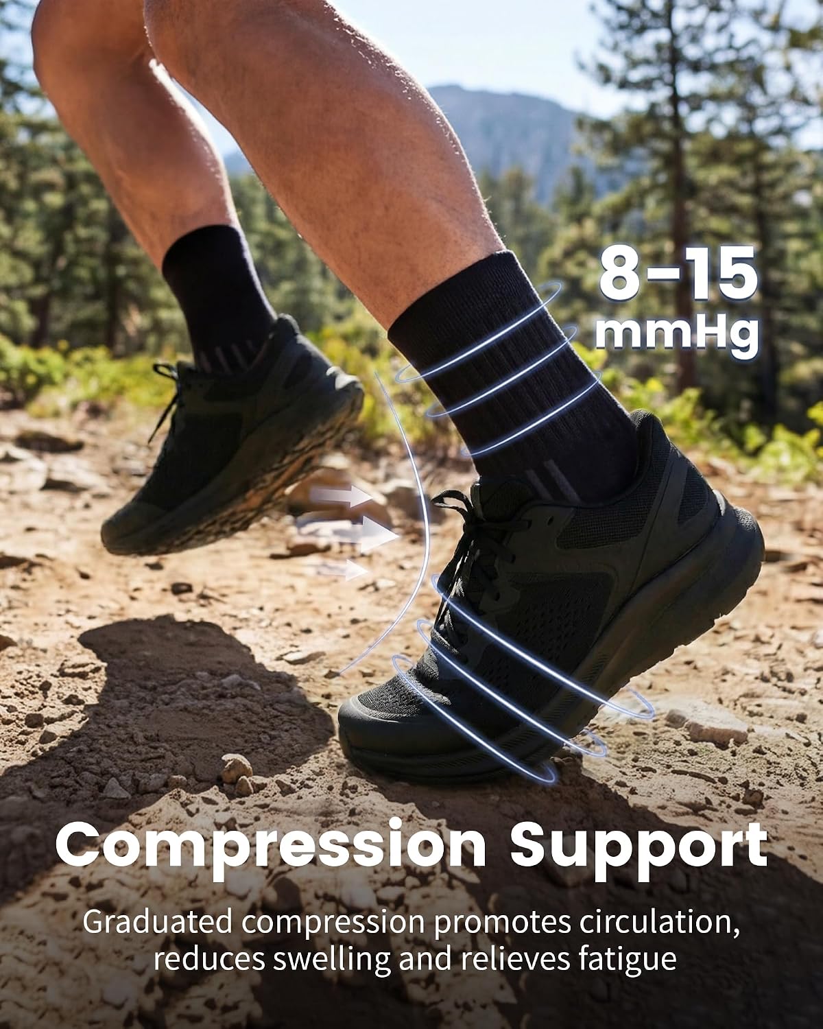 3 Pairs Running Compression Socks for Men & Women Crew Socks with Cushion image 3