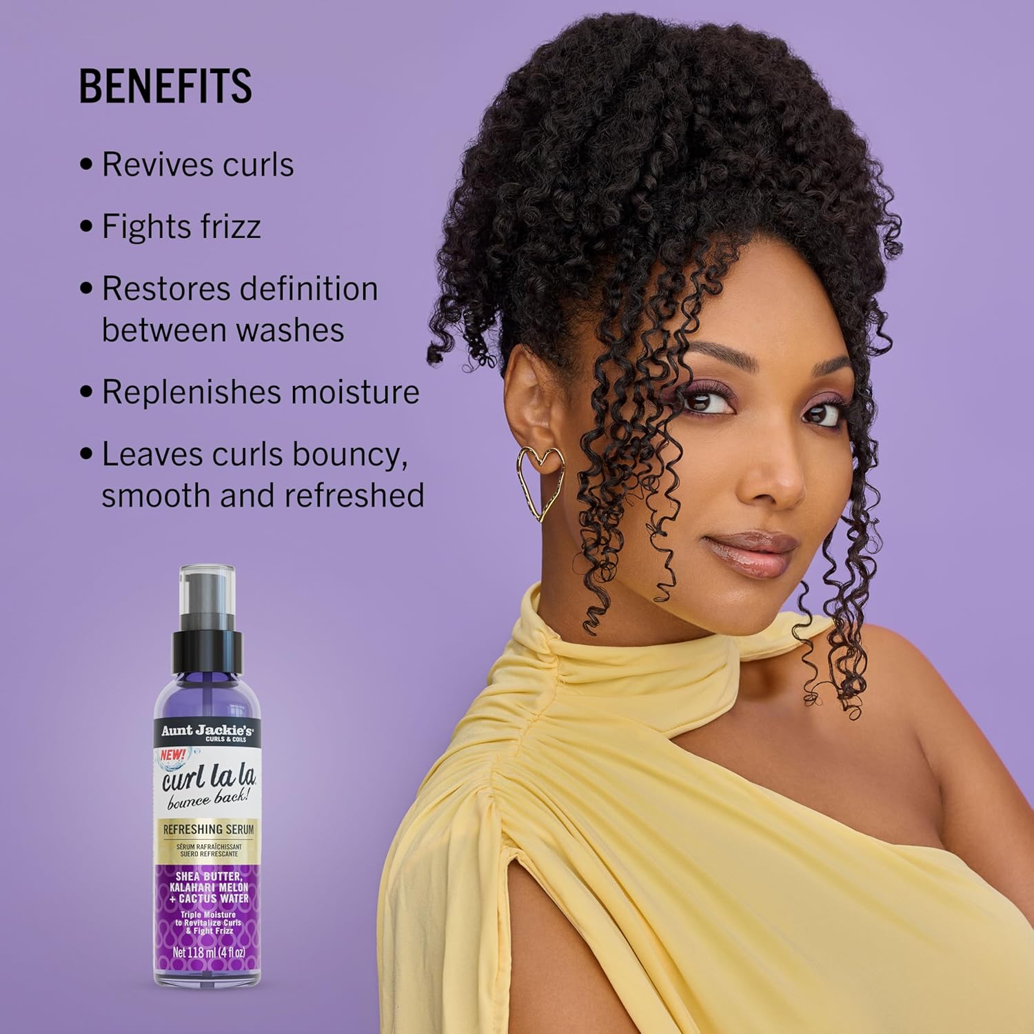 Aunt Jackie's Curls & Coils Curl La La Bounce Back Refreshing Serum, 4 fl oz - Triple Moisture to Revitalize Curls and Fight Frizz - Image 3
