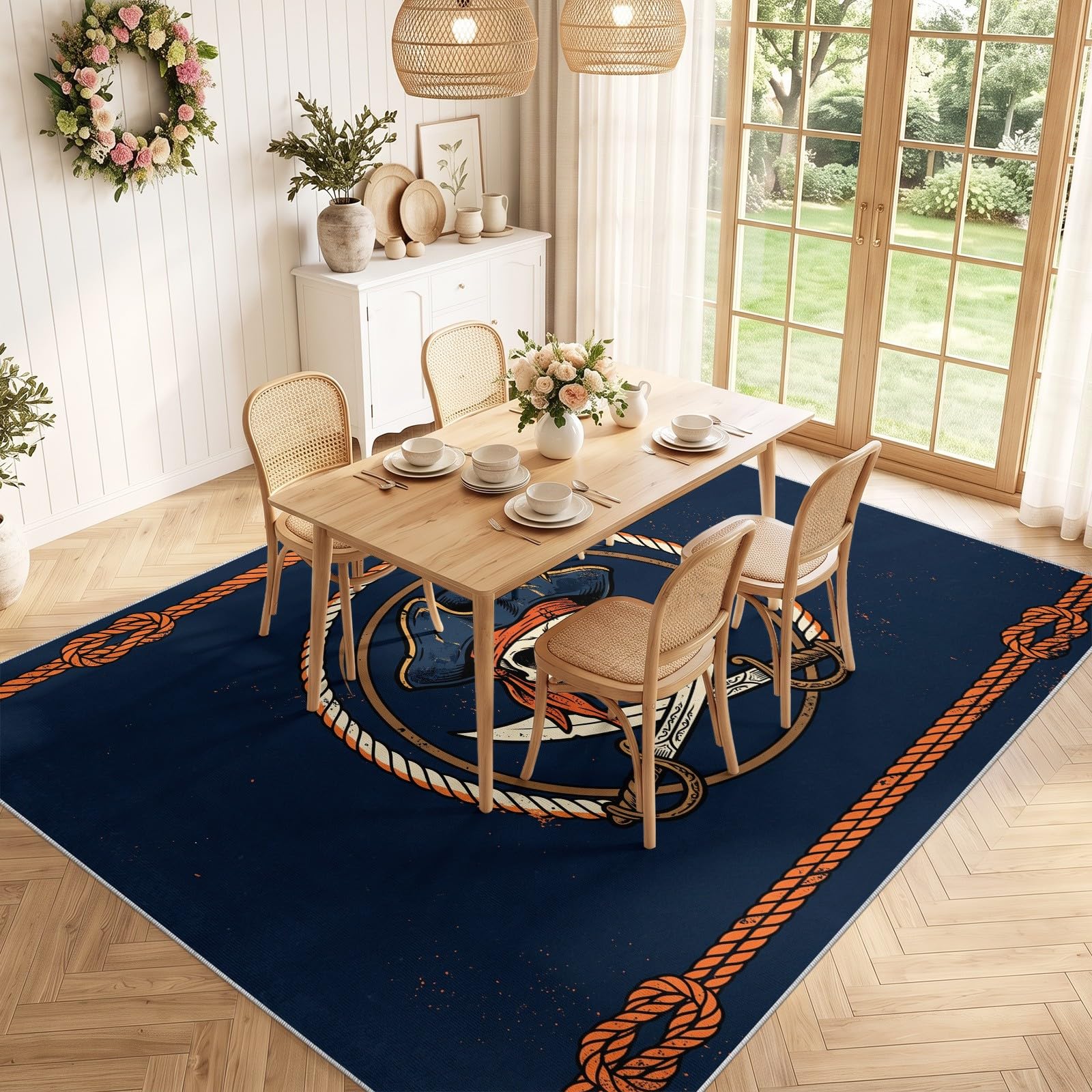 Générique Artistique Élégant Surface Lavable Tapis de Peinture à l'huile Fleurs, Doux à Poil Bas Grands, Tapis Sol de l’entrée des Moquette pour Salon Chambre Salle à Manger 60 x 120 cm