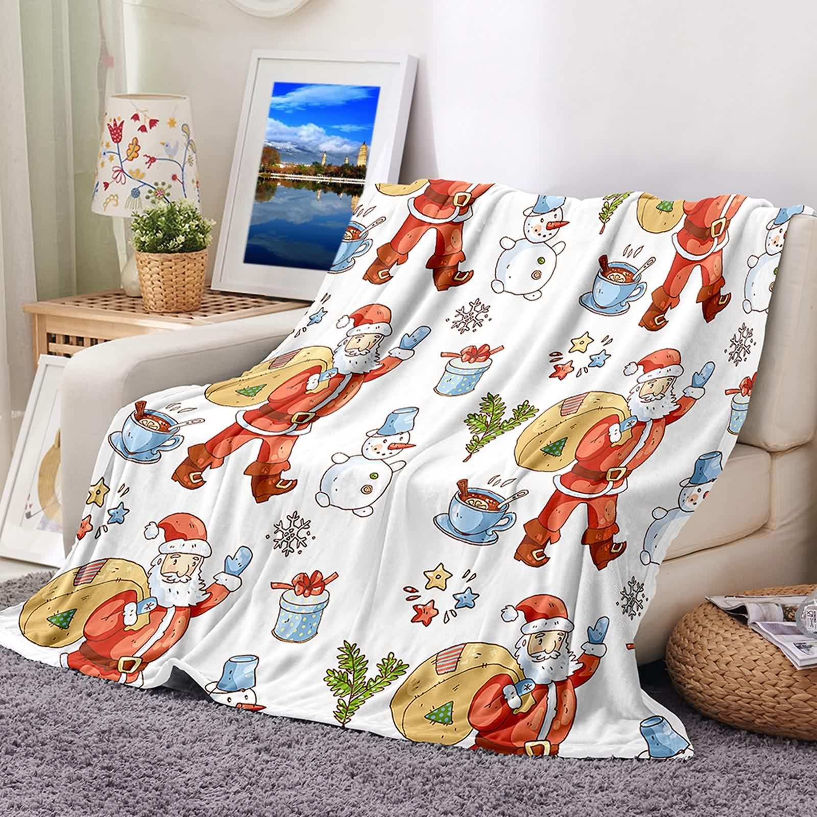 Couverture de lit flannel KnSam motif bonhomme de neige cadeau idéal